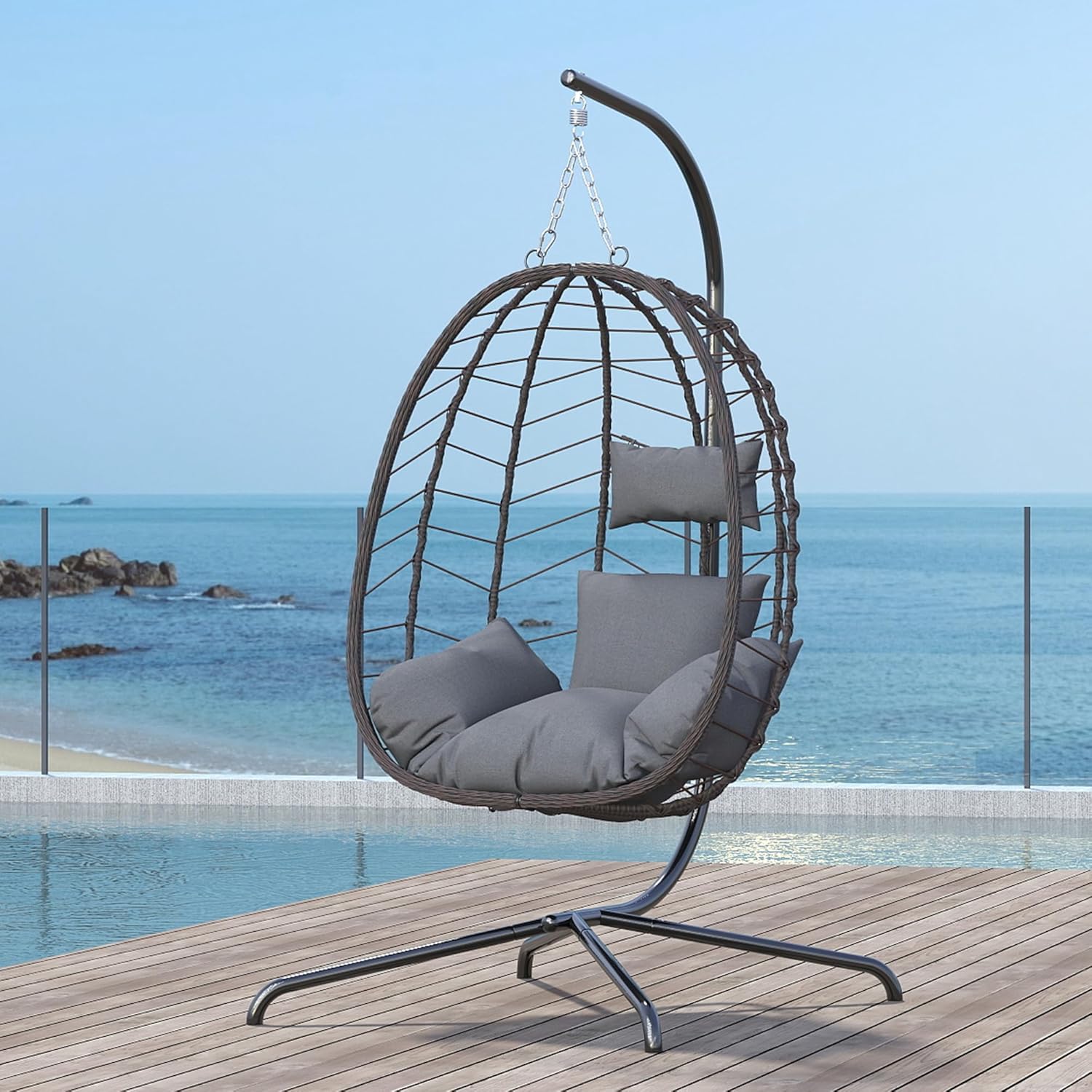 Hanging Egg Chair with Stand Swinging Egg Chair Outdoor Hanging Basket Chair with Cushion wourant