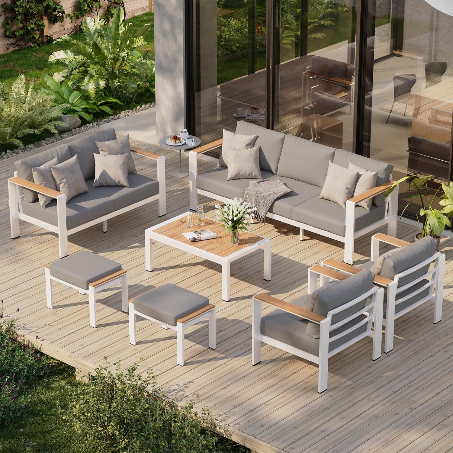Aluminum Outdoor Patio Furniture Set with Coffee Table, 5 Piece Patio Conversation Sets, Outdoor Sectional Furniture for Porch, Balcony, Yard, Gray woonhhop