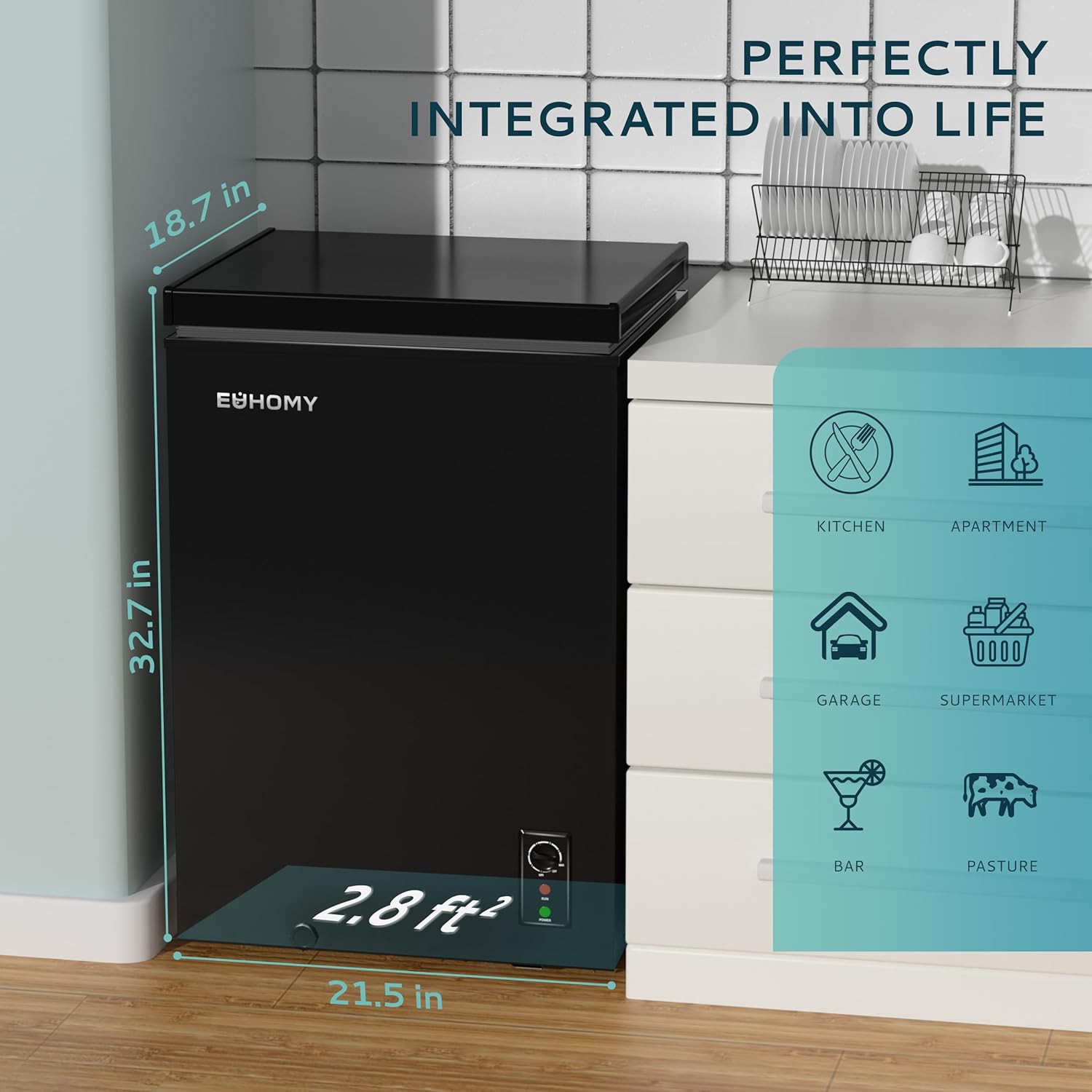 EUHOMY 3.5 Cu.Ft Chest Freezer with Wheels, Small Deep Freezer Adjustable 7 Thermostat wourant