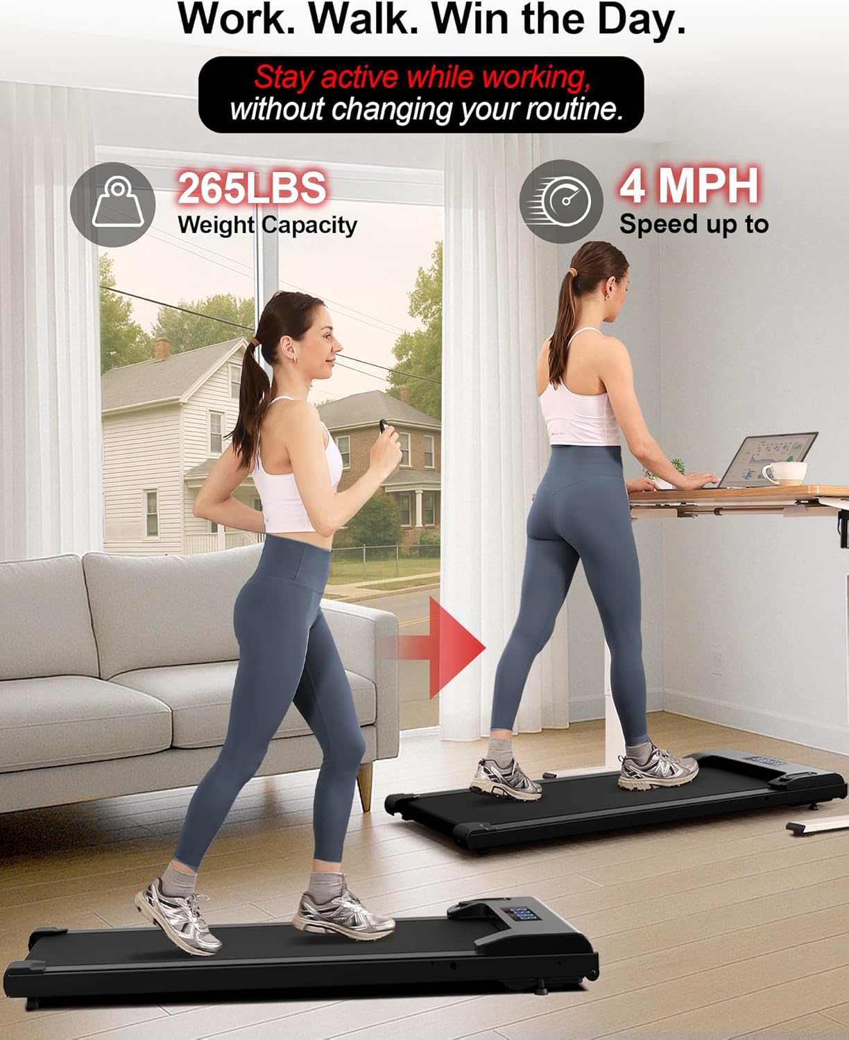 Lichico Walking Pad Under Desk Treadmill, Ultra-Quiet Brushless Electric Walking and Jogging Treadmill with Remote Control wourant