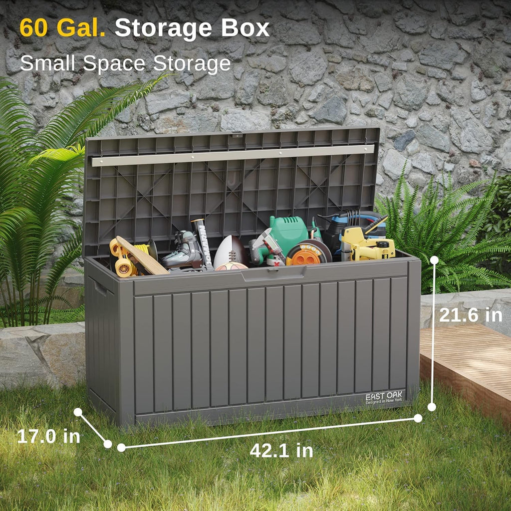 EAST OAK Outdoor Storage Box, 60 Gallon Deck Box Indoor and Outdoor Use, Waterproof Resin Storage Bin wourant