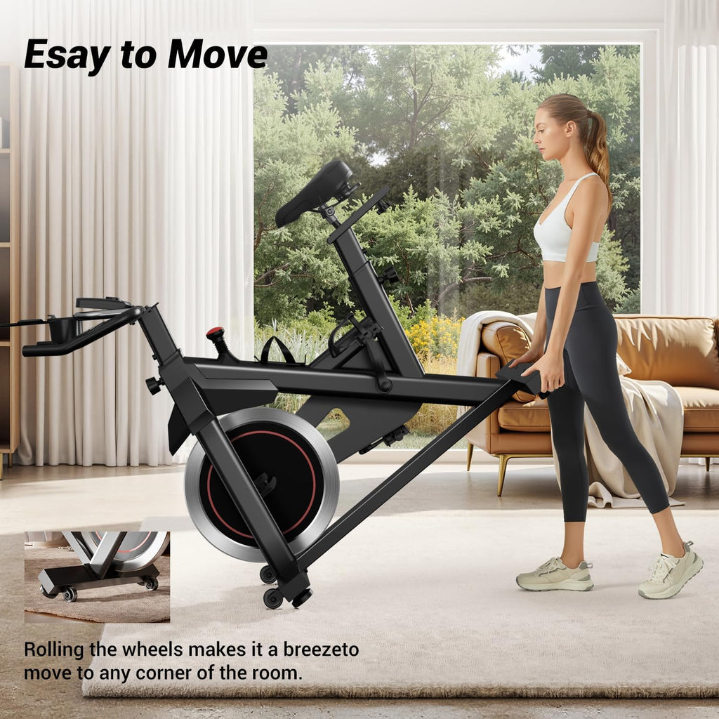 CURSOR FITNESS Exercise Bike, Stationary Bikes for Home, 300 LBS Capacity, Workout Bike with Silent Belt Drive, Indoor Cycling Bike with Extra Comfort Seat/IPad Mount/3 Bottle Holders wourant