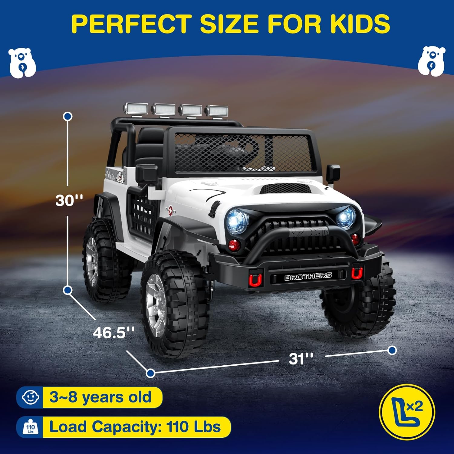 L8 Ride On Car, 2 Seater, 12V Kids Electric Car w/Remote Control, 4-Wheel Suspension, Bluetooth Speaker, Multi Music Modes, 3 Speeds, LED Lights, Xmas & Birthday Gift Ideas for Kids Ages 3+ wourant