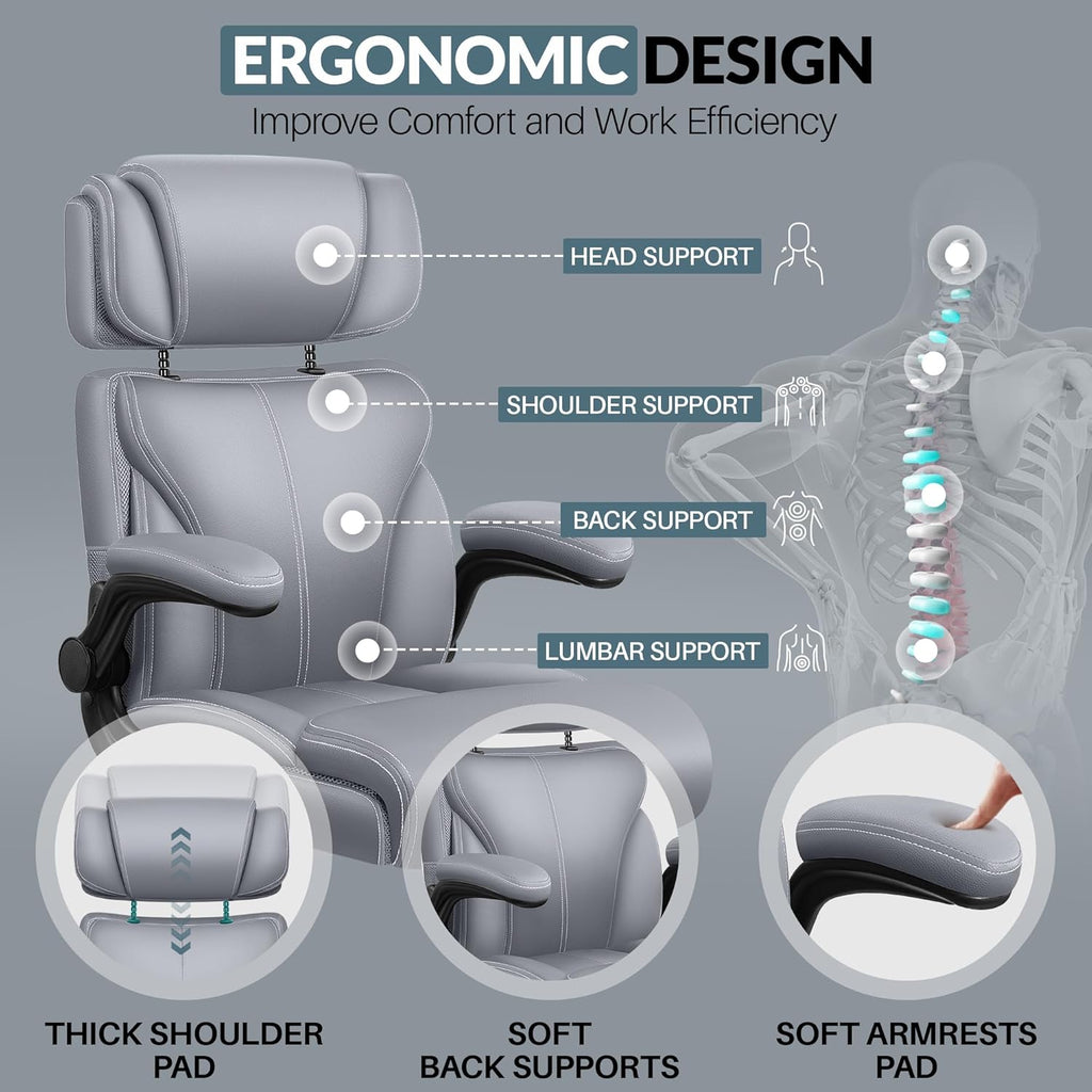 Office Chair Large High-Foot Computer Desk Chair, Breathable Leather Chair Lumbar Support Rotating Computer Chair wourant