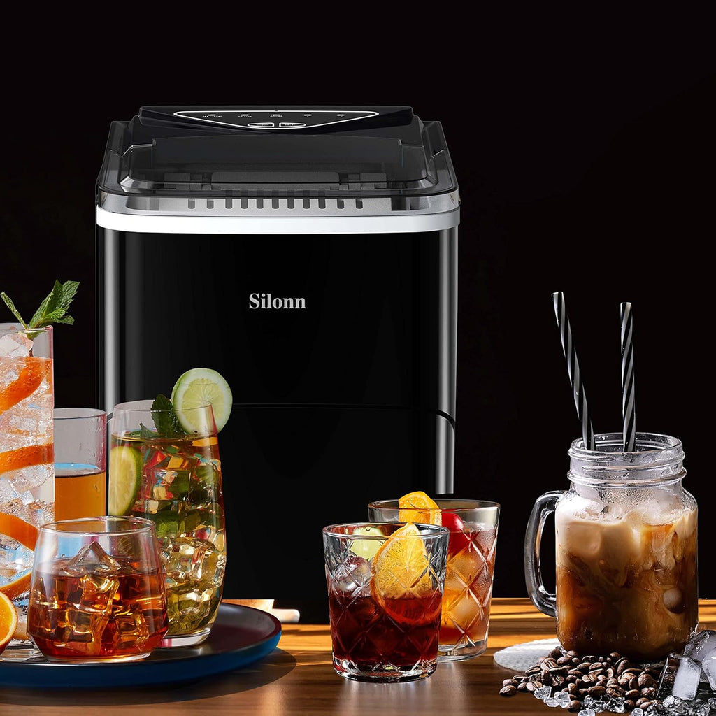 Nugget Ice Maker Countertop, Silonn Chewable Pellet Ice Machine with Self-Cleanin Function, 33lbs/24H Portable Ice Makers for Home Kitchen Officce, Black wourant