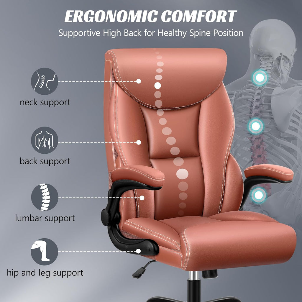 Office Chair Large High-Foot Computer Desk Chair, Breathable Leather Chair Lumbar Support Rotating Computer Chair wourant
