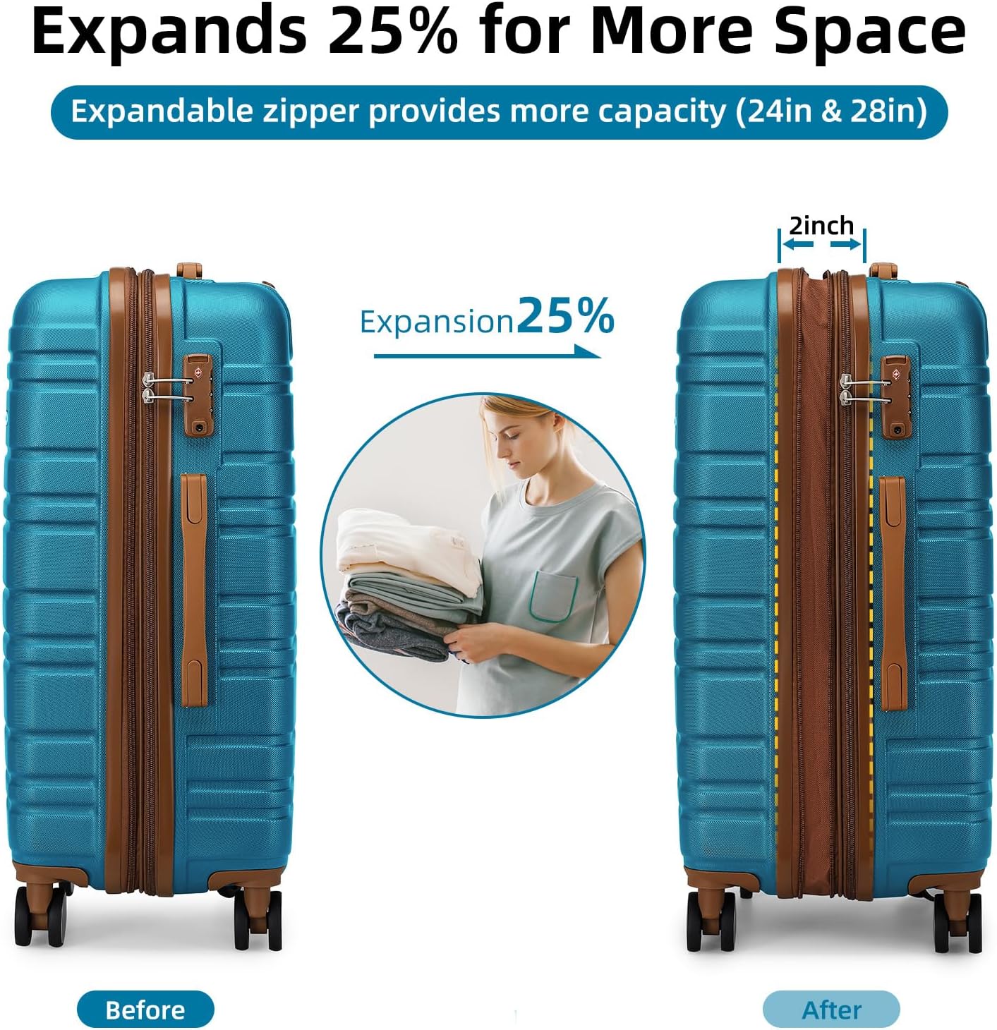 6-piece luggage set, expandable hardshell suitcase set with spinner wheels, lightweight rolling luggage set wourant