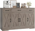 HOSTACK Buffet Cabinet with Drawers, 55" Large Sideboard Buffet Storage Cabinet with Shelves and Doors, Modern Farmhouse Coffee Bar Station Wood Kitchen Table for Kitchen, Dining Room, White/Rustic wourant