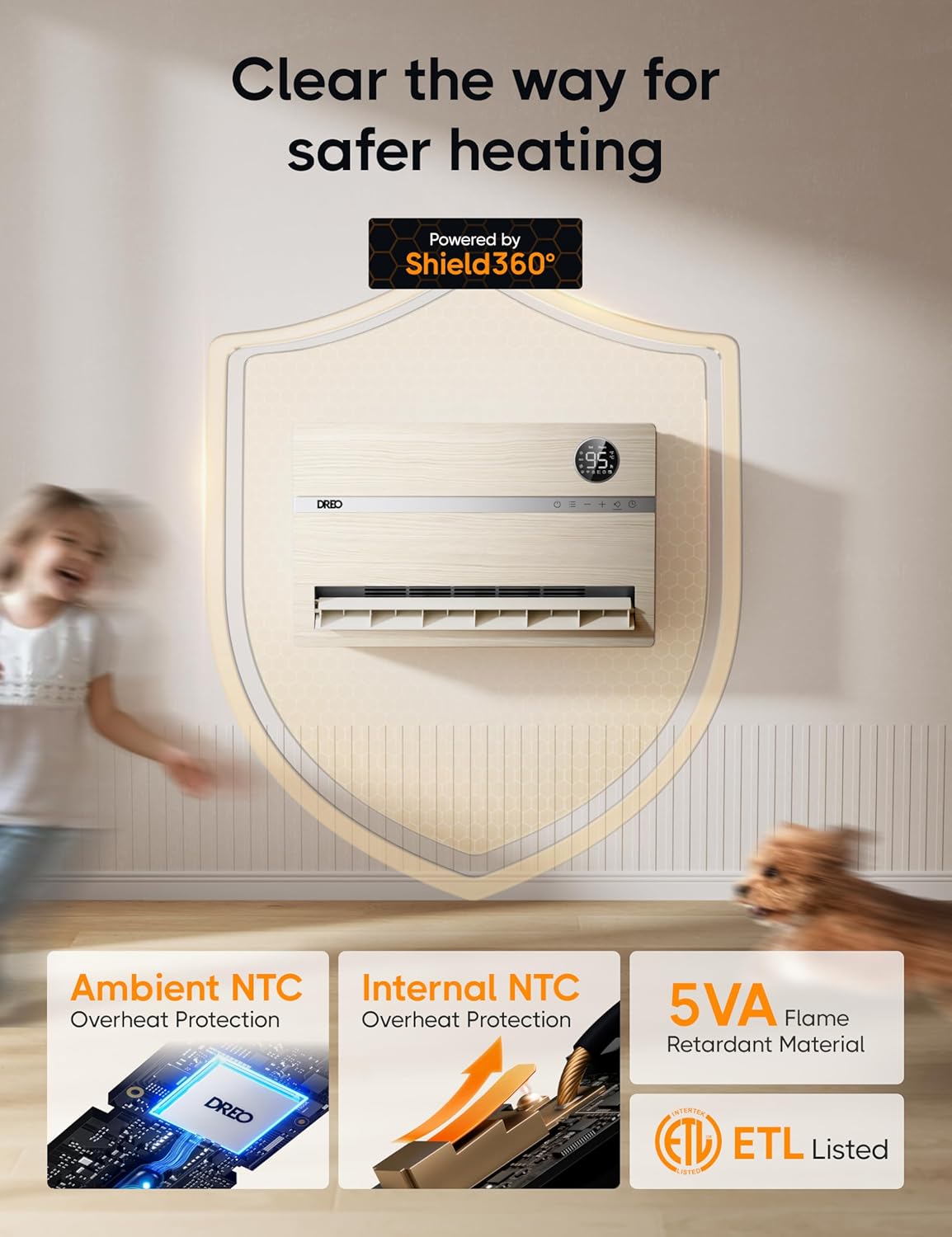 Smart wall mounted heater, bedroom electric heater, 1500W adjustable thermostat 24-hour timer easy to install indoor heater wourant
