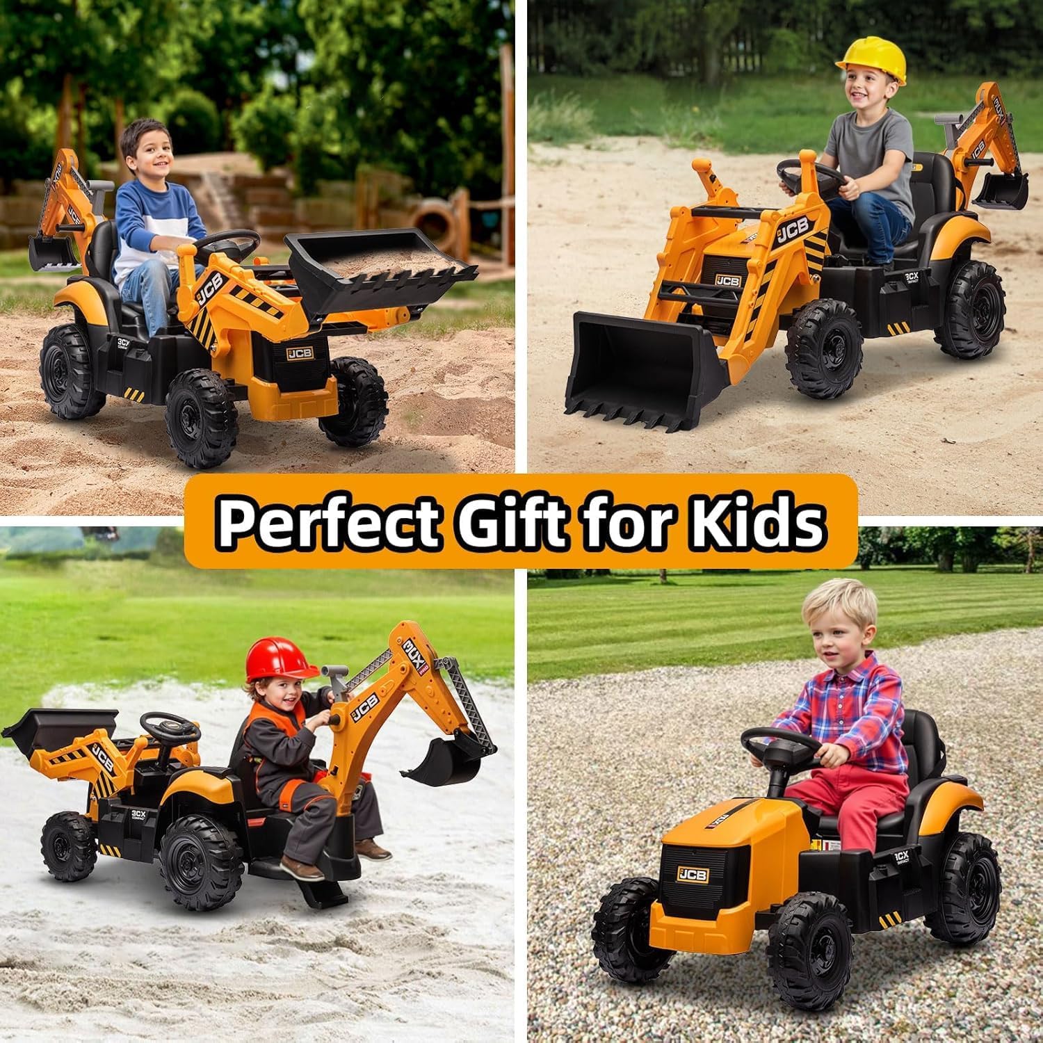 12V JCB Ride On Excavator, Ride on Toys for Kids 4-8, Electric Car for Kids with Tractor, Bulldozer, Digging Arm, Backhoe Toy Car with Slow Start/Stop, Adjustable Speeds wourant