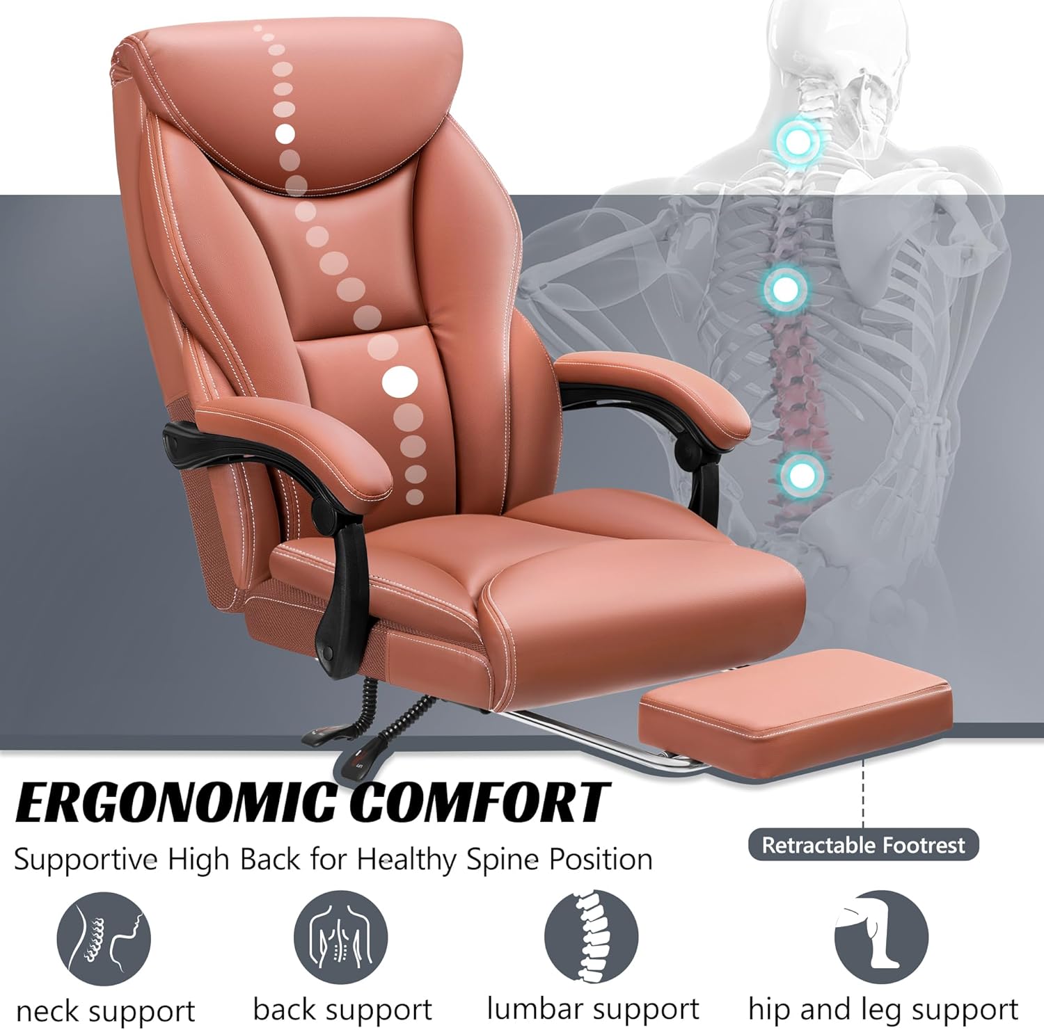 Office Chair Large High-Foot Computer Desk Chair, Breathable Leather Chair Lumbar Support Rotating Computer Chair wourant