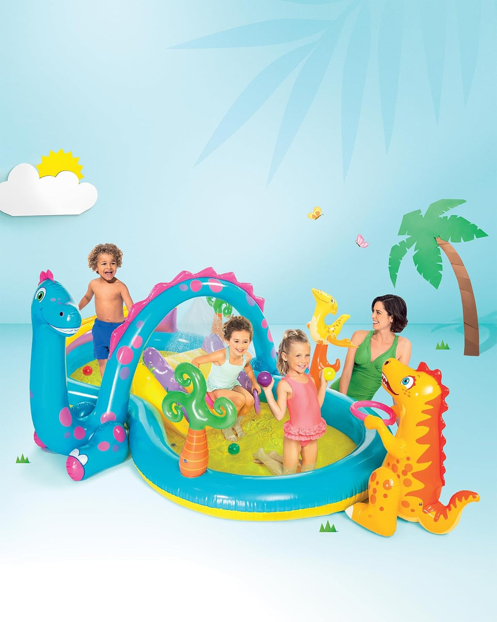 Intex 96" x 78" x 28" Inflatable Jungle Adventure Play Center Spray Kiddie Pool - Backyard Kids Water Slide, Outdoor Blow-Up Splash Pad for Toddlers wourant