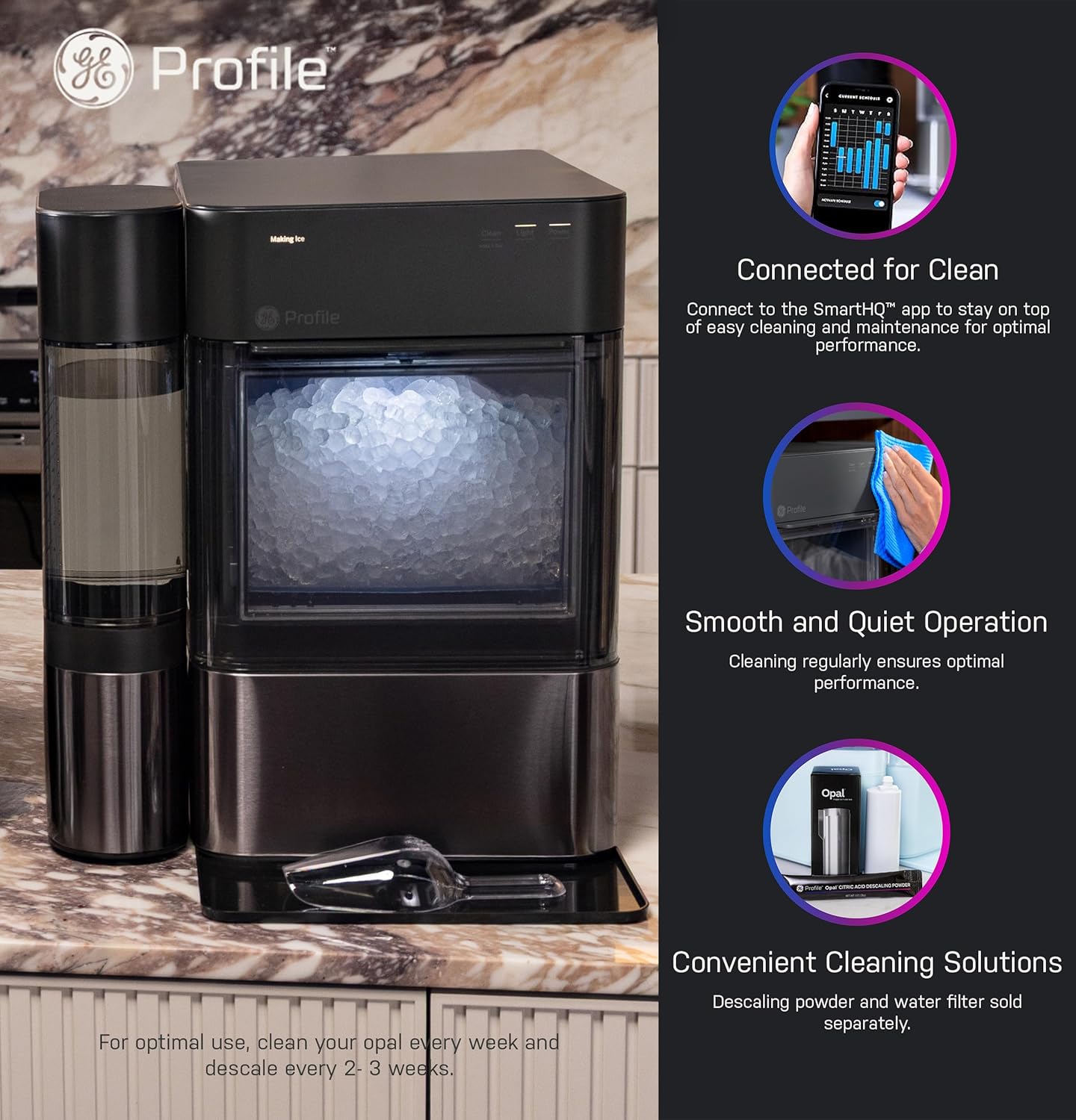 GE Profile Opal 2.0 XL with 1 Gallon Tank, Chewable Crunchable Countertop Nugget Ice Maker, Scoop included, 38 lbs in 24 hours, Pellet Ice Machine with WiFi & Smart Connected, Stainless Steel wourant
