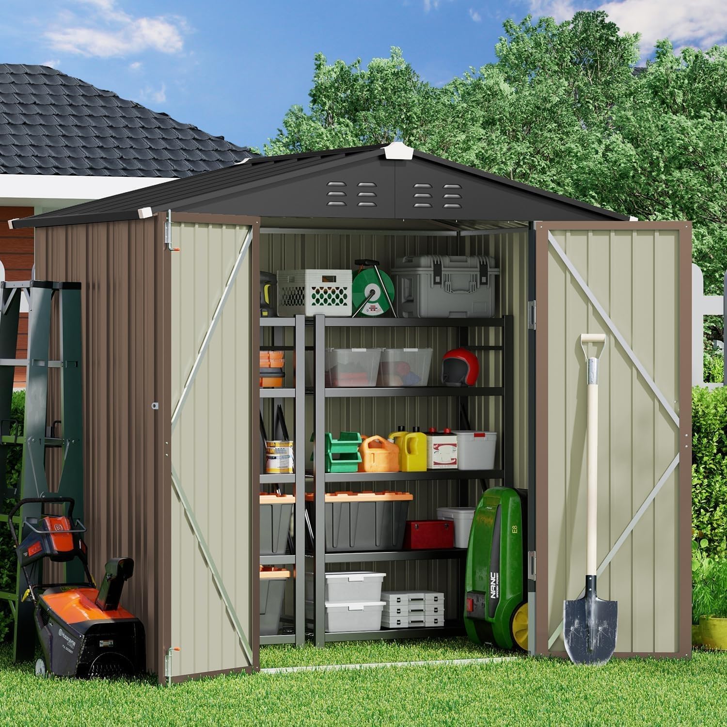 Gizoon Outdoor Storage Shed 6 x 4 Feet, Galvanized Metal Garden Shed wourant