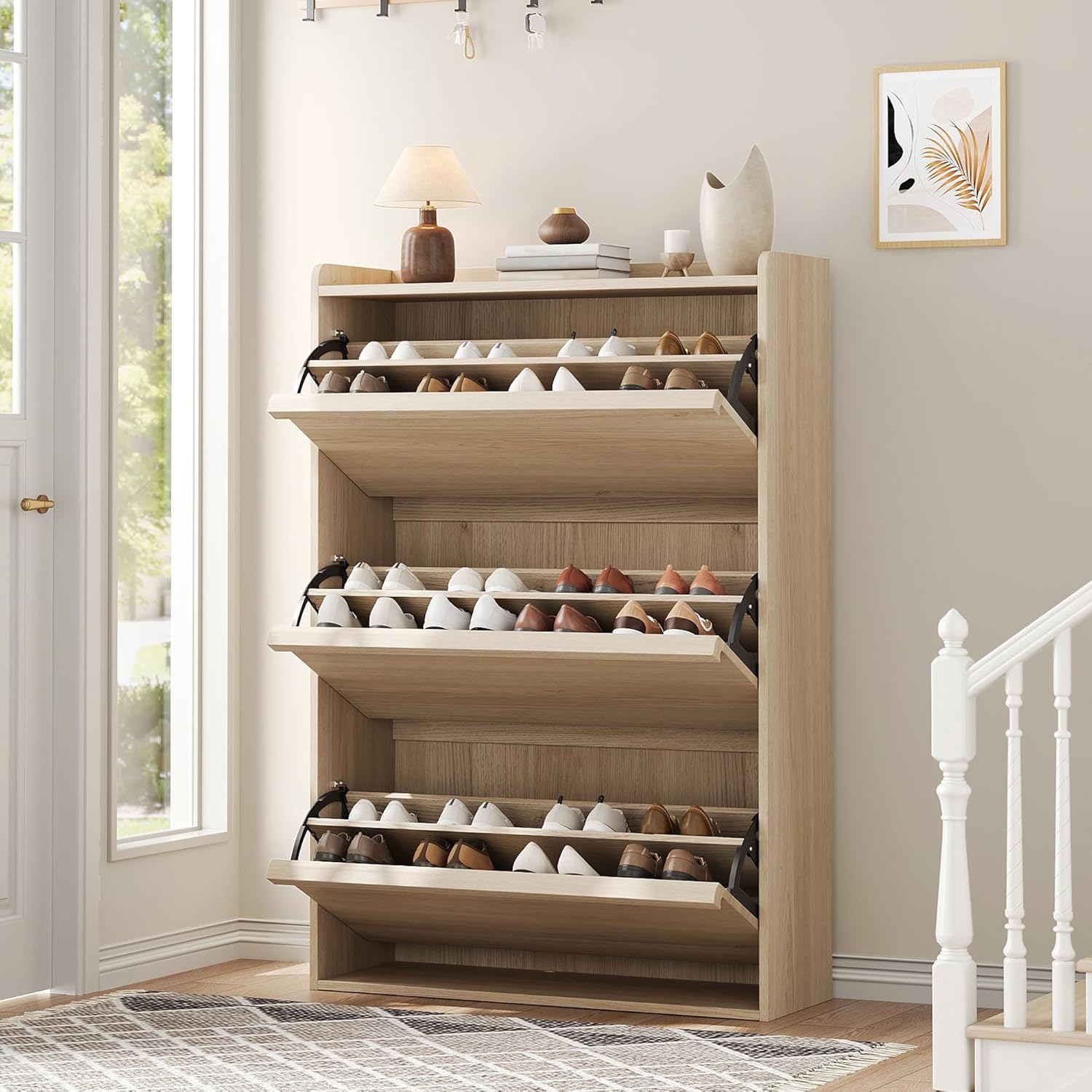 GarveeHome Shoe Cabinet with 3 Flip Drawers Wooden Shoe Organizer Cabinet Shoe Storage Hidden wourant