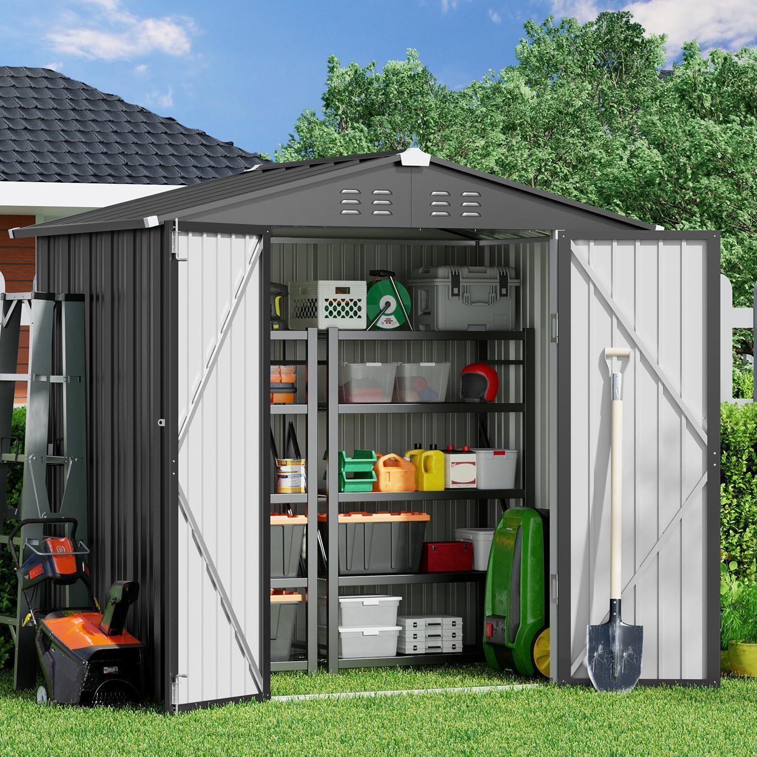 Gizoon Outdoor Storage Shed 6 x 4 Feet, Galvanized Metal Garden Shed wourant