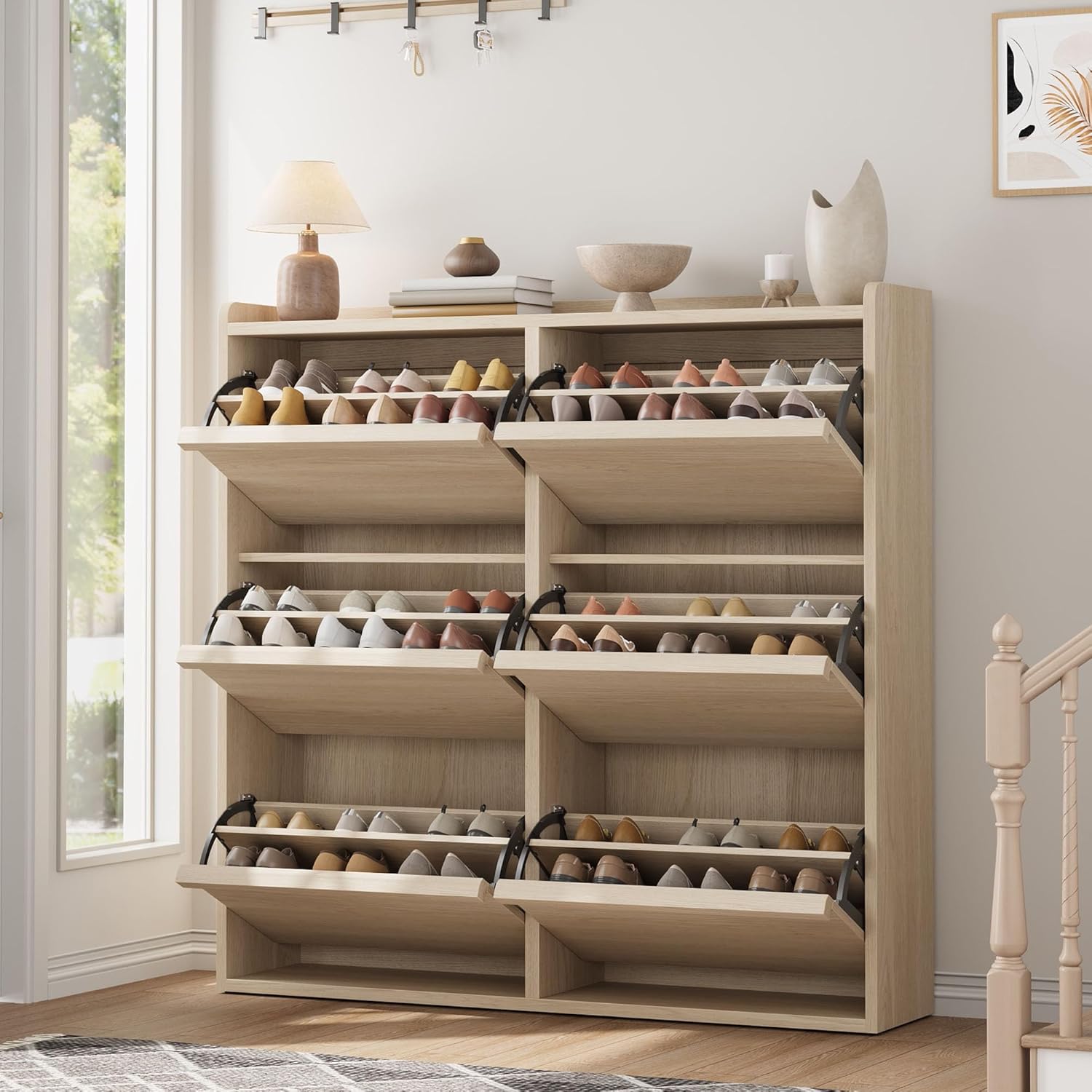 GarveeHome Shoe Cabinet with 3 Flip Drawers Wooden Shoe Organizer Cabinet Shoe Storage Hidden wourant