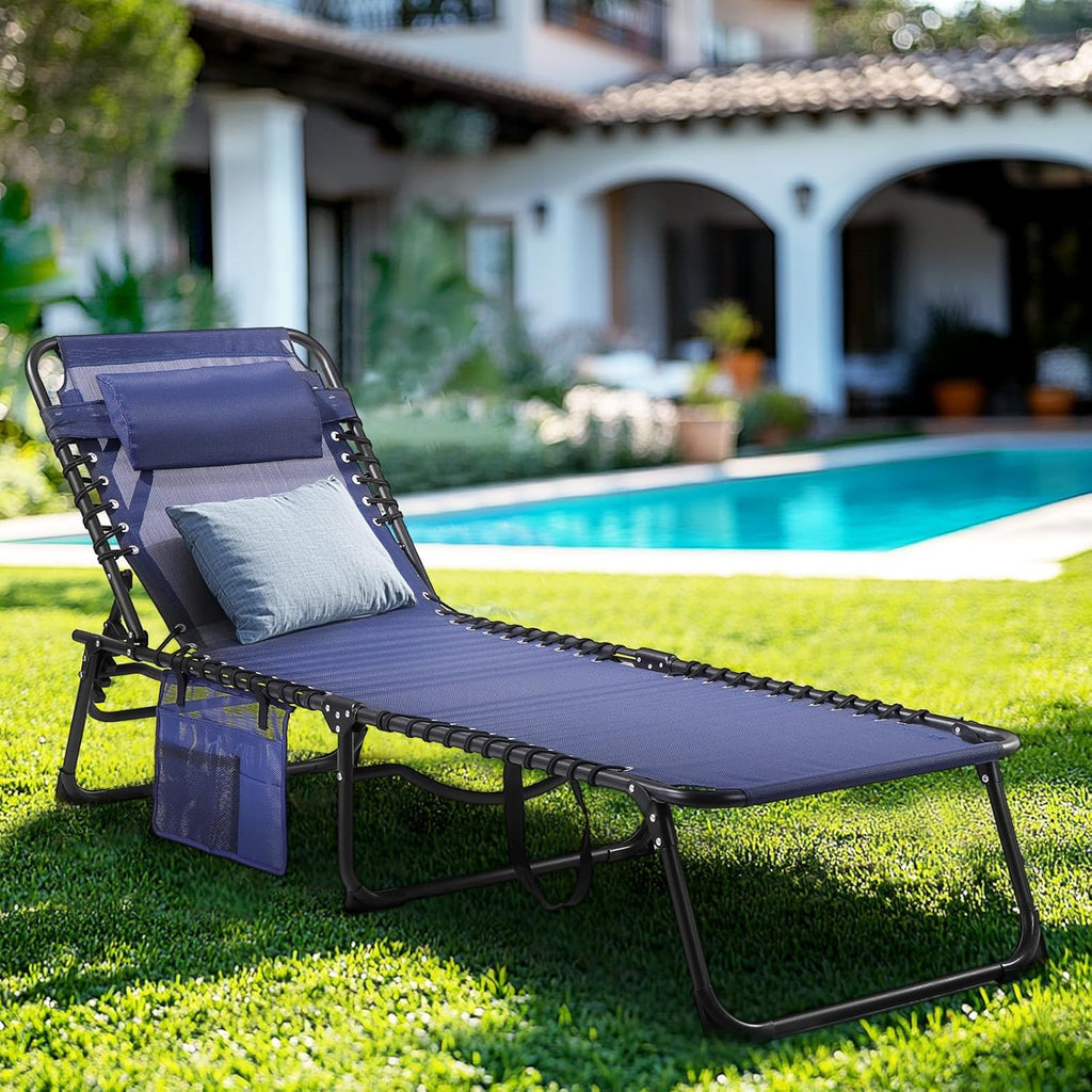 Unovivy Outdoor Chaise Lounge Chairs Set of 2, Portable Folding Pool Lounge Chair with 5-Position Reclining Back, Teslin Tanning Chair for Pool, Beach, Patio, Sunbathing wourant