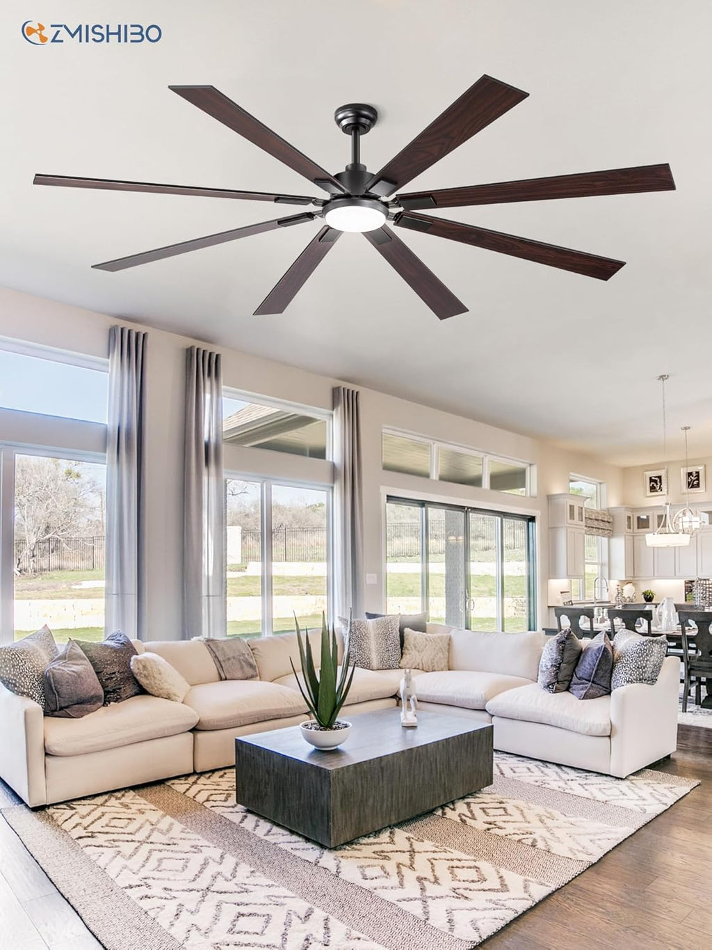 ZMISHIBO 72 inch Large Ceiling Fans with Lights and Remote, Indoor/Outdoor Black Modern Ceiling Fan for Kitchen Living Room Patio, 6 Speed Reversible Quiet DC Motor, 3 CCT, Dual Finish 8 Blades wourant