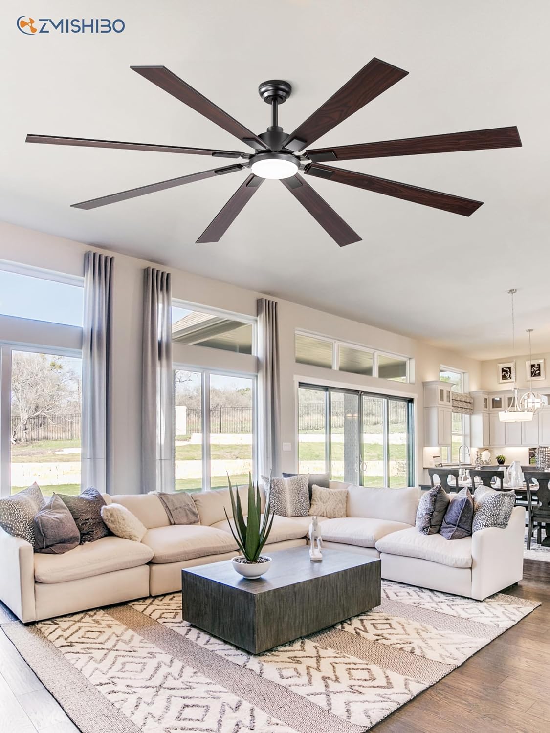 ZMISHIBO 72 inch Large Ceiling Fans with Lights and Remote, Indoor/Outdoor Black Modern Ceiling Fan for Kitchen Living Room Patio, 6 Speed Reversible Quiet DC Motor, 3 CCT, Dual Finish 8 Blades wourant