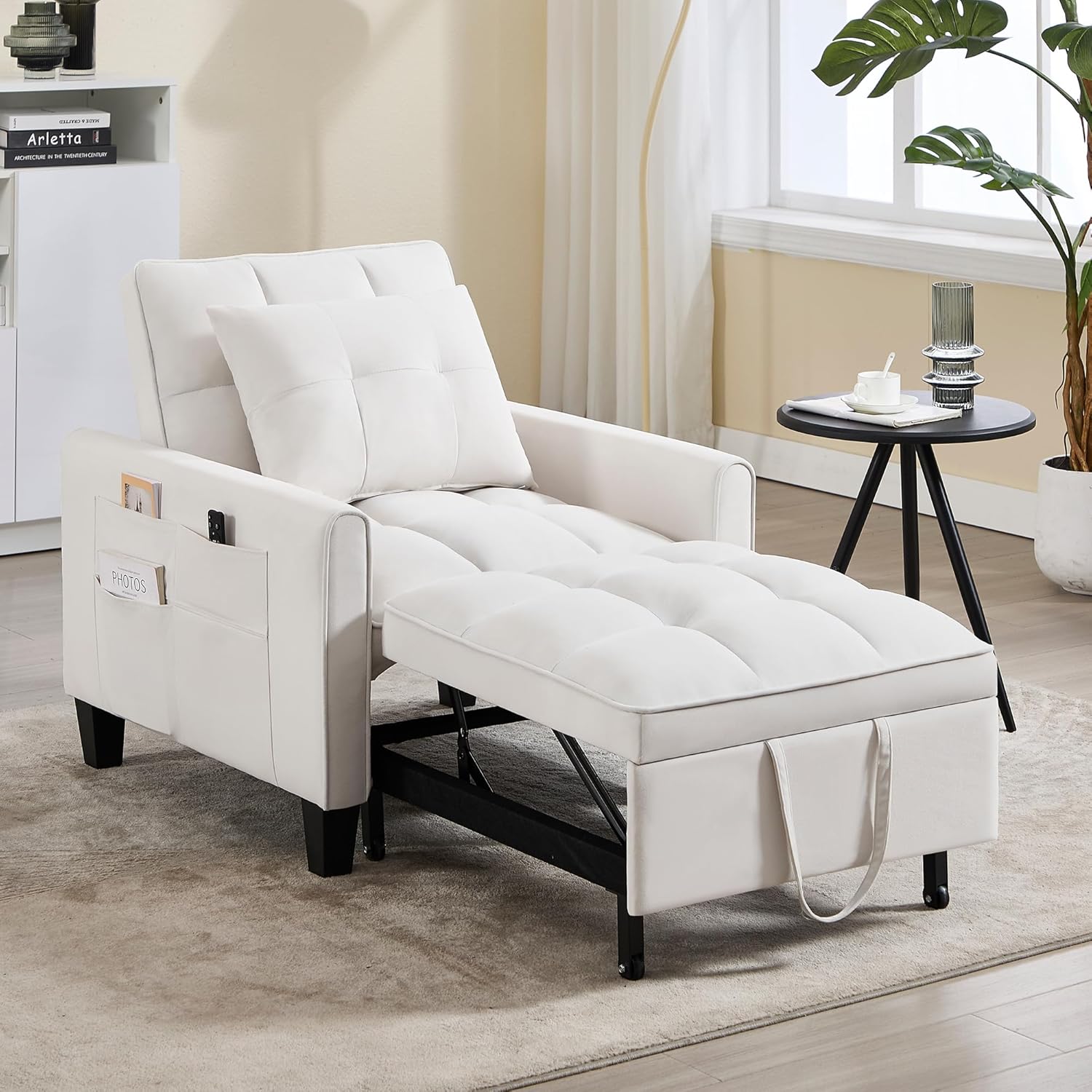 Convertible Sleeper Chair, 3 in 1 Sleeper Chair Bed Pull Out Sofa Bed Chairs, Velvet Single Sofa with Adjustable Backrest wourant
