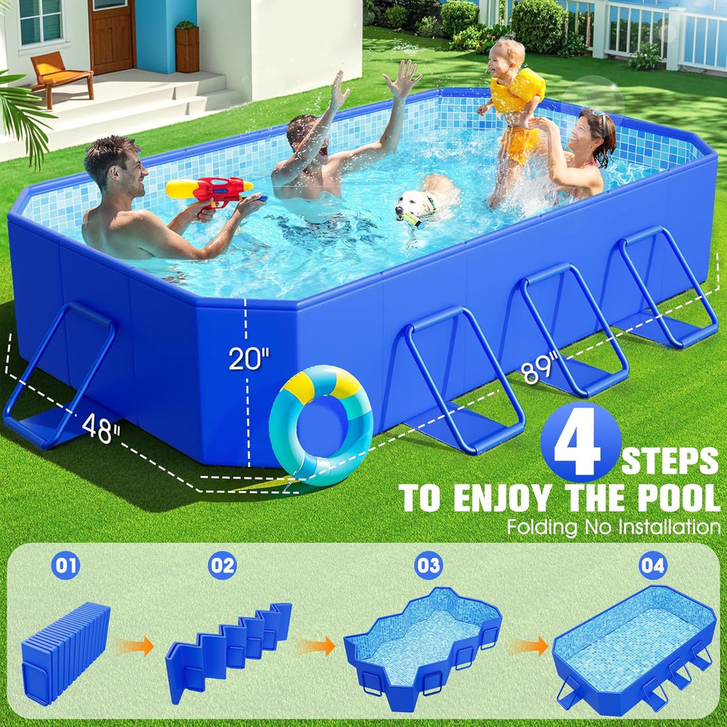 Foldable Pool, Large Non-Inflatable Swimming Pool for Kids,Adult Collapsible Pools Hard Plastic Shell, Oversized Thickened,Portable Folding Kids Pools for Backyard-Mosaic Design-89"x48"x20" wourant