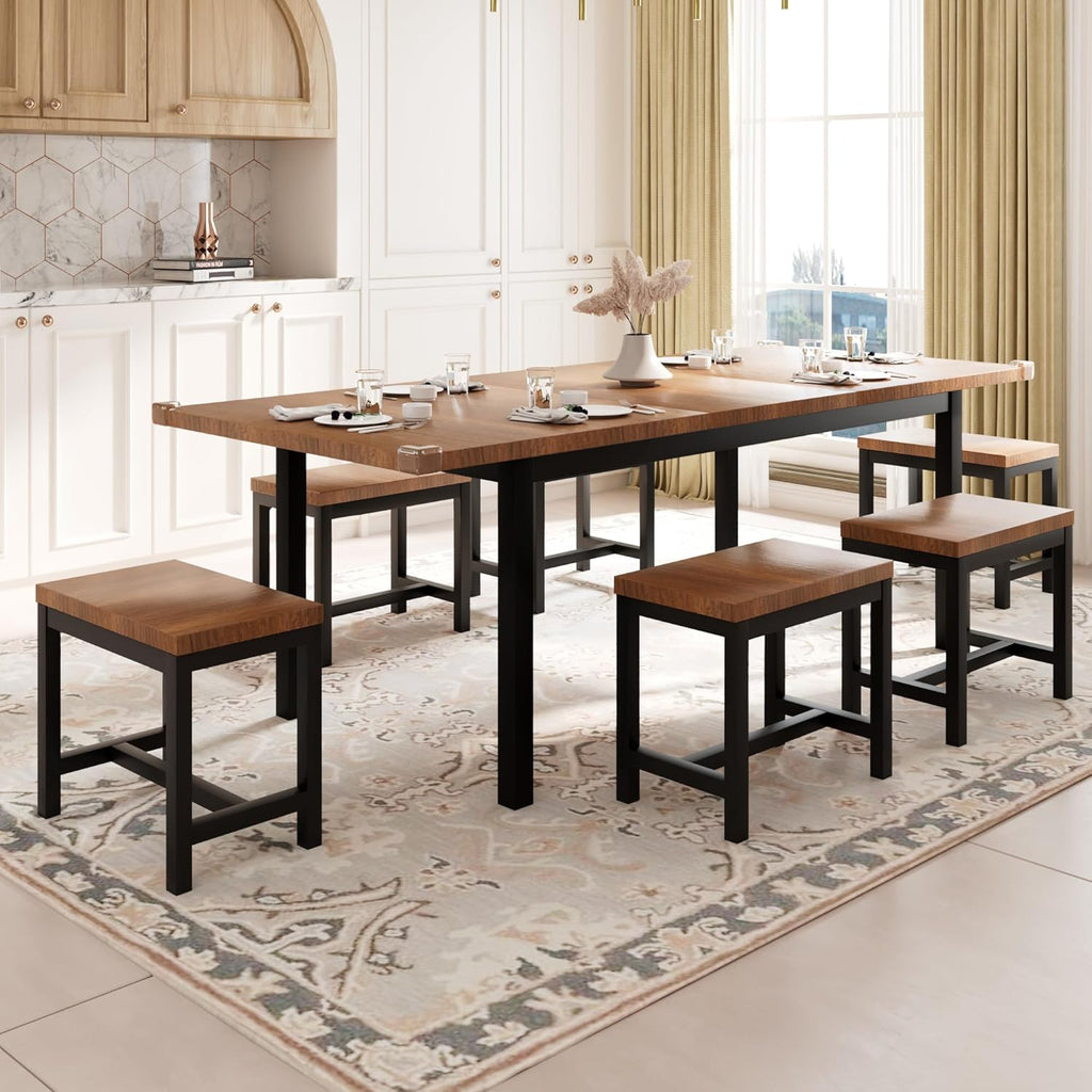 Feonase 5 Piece Dining Table Set for 4-8 People 63" Large Extendable Kitchen Table Set wourant