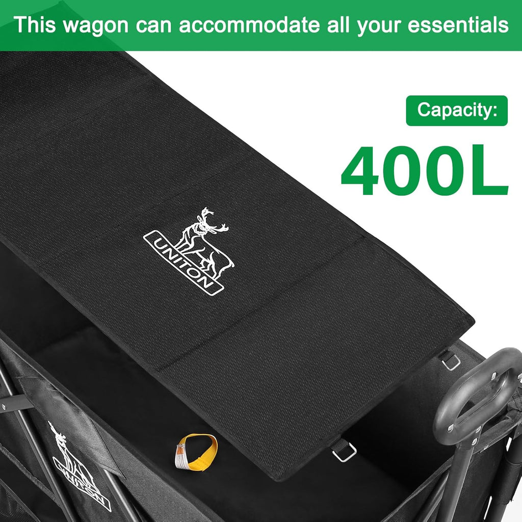 Double Decker Wagon 600lb Capacity & 400L Collapsible Sports Wagon with Big Wheels 54" Extended Utility Folding Cart wourant