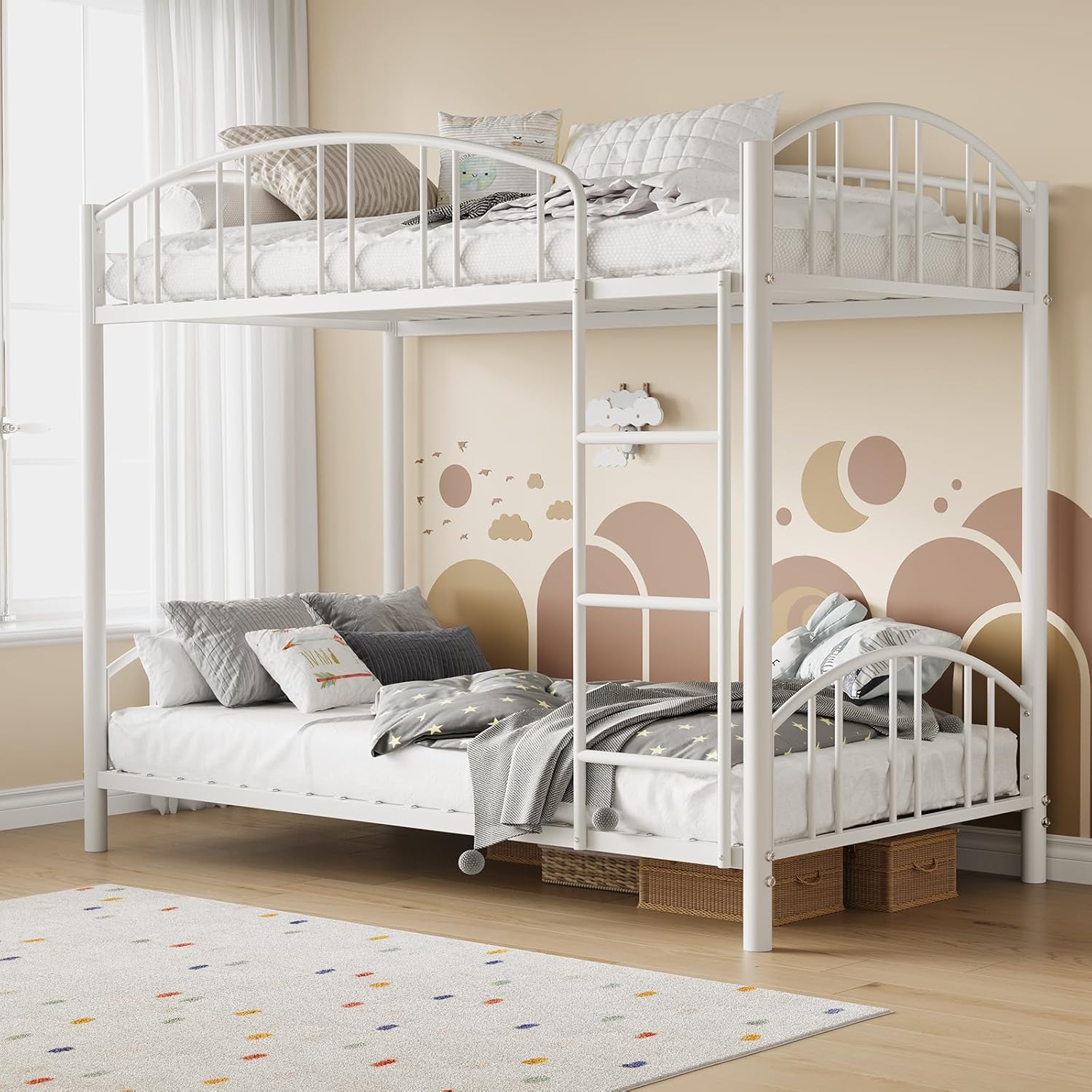 GarveeHome Metal Bunk Bed Twin Over Heavy Duty Bunkbeds Frame Arched Guardrail Safety Ladder wourant