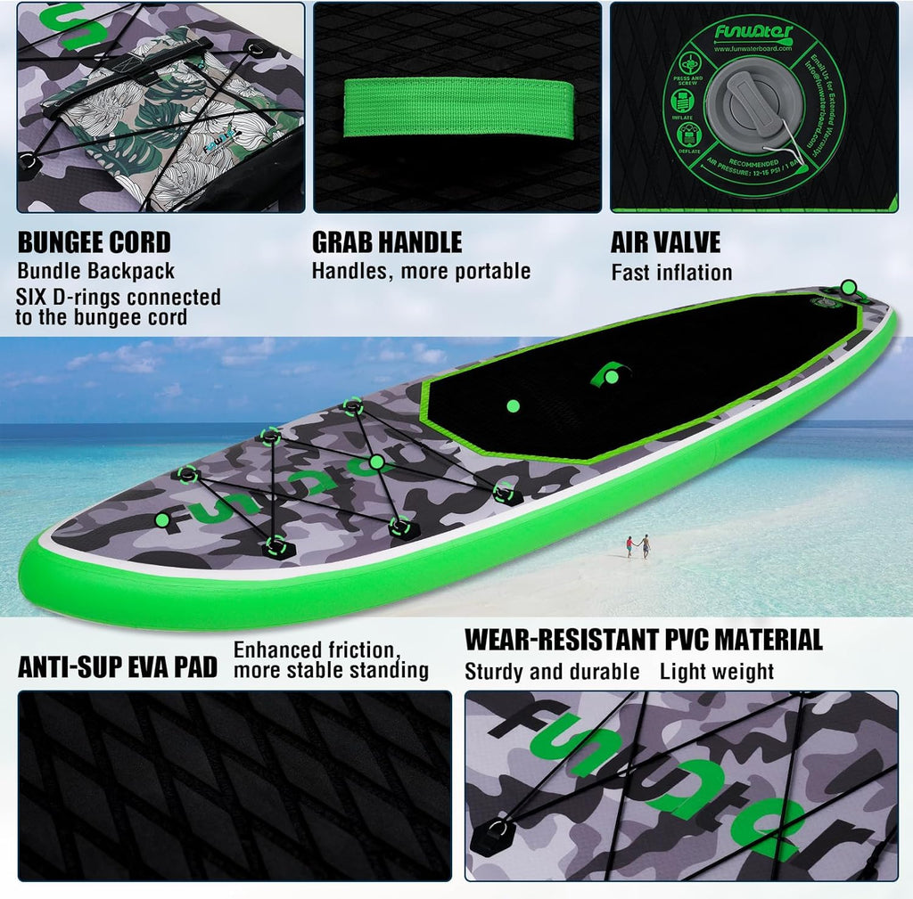 FunWater Inflatable Stand Up Paddle Board with Premium SUP Paddle Accessories, Non-Slip EVA Deck, 11'/10'6' Paddle wourant