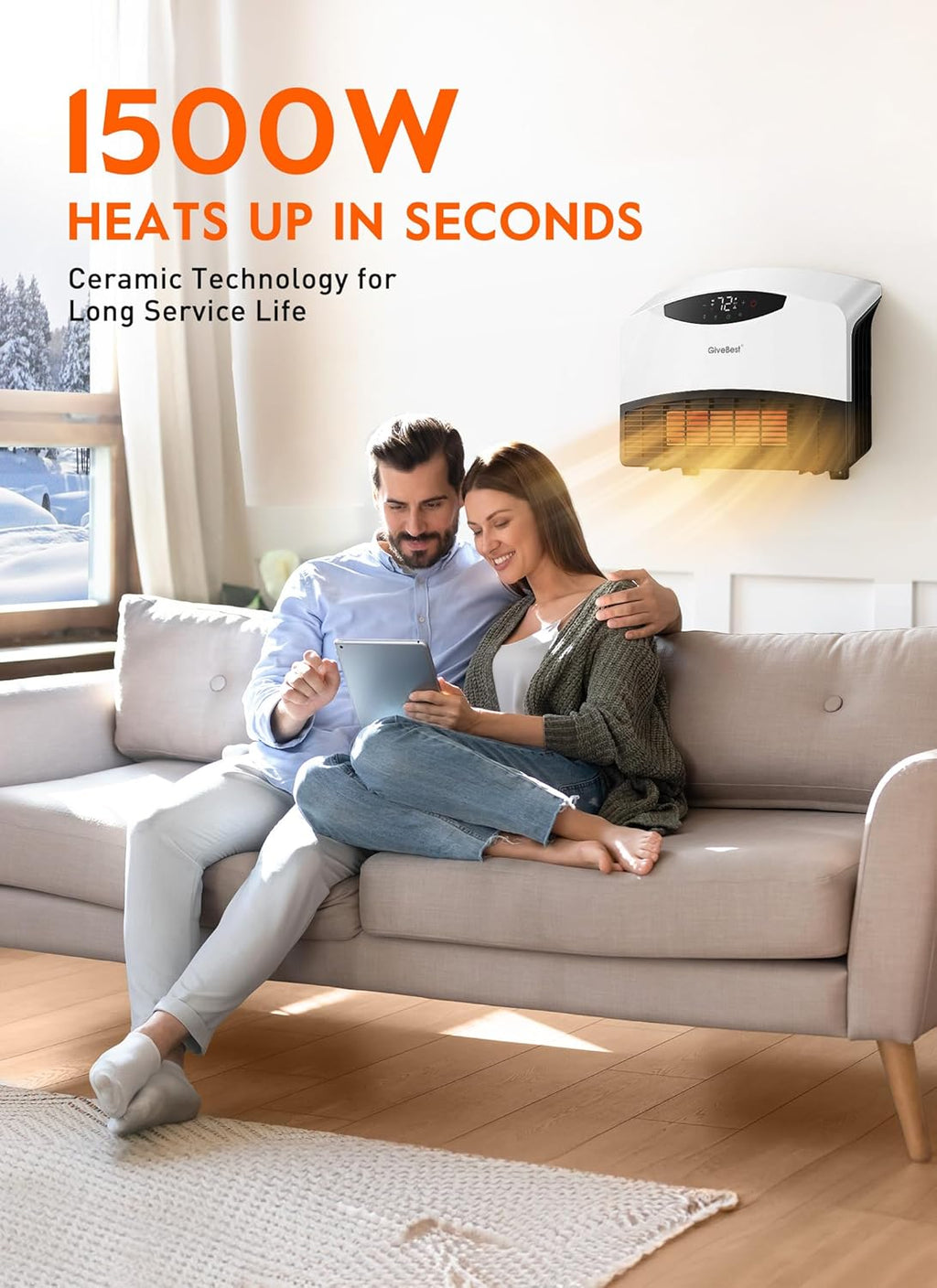 GiveBest Electric Wall Heater with WiFi and Remote Control, Floor or Wall Mounted Heater, Large Room Coverage, 3 Heating Modes, 1500W Fast Heating Space with Thermostat for Indoor Room Use wourant