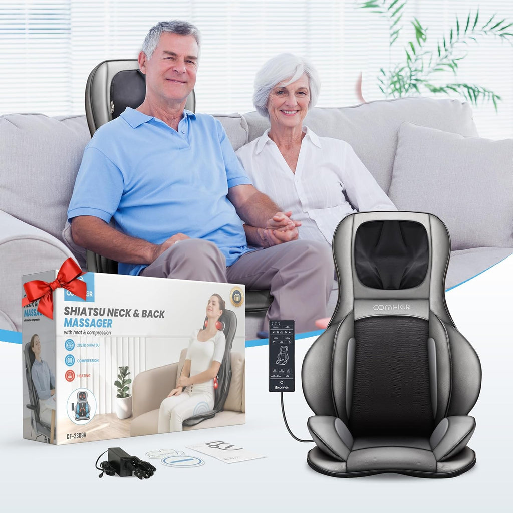 COMFIER Massager Chair with Heat Shiatsu Neck Back Massager Portable with Compress & Rolling Massage Chair Pad for Full Back Neck & Shoulders Full Body Pain wourant