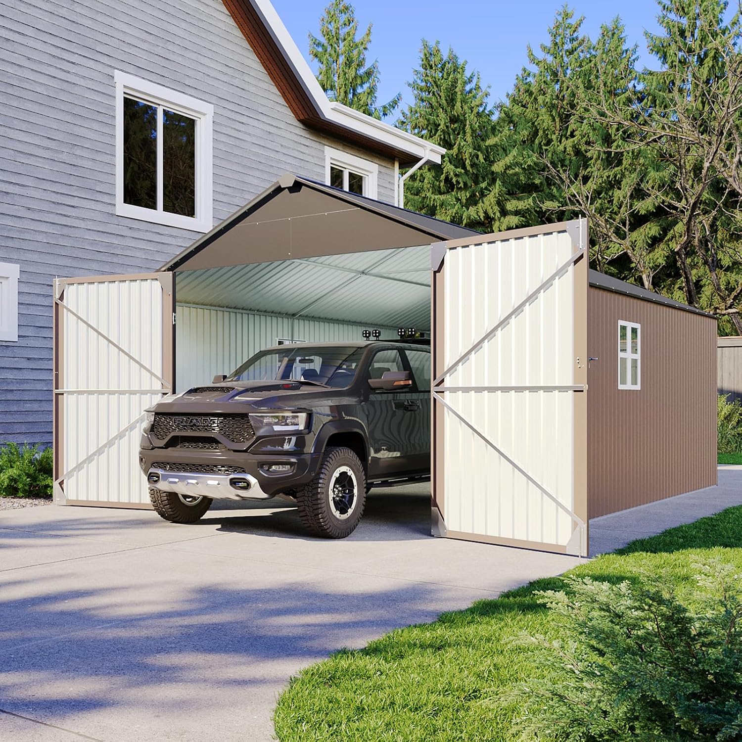 Aoxun 6.2x4ft Shed Outdoor Storage Shed with Lockable Door Metal Garden Tool Shed wourant