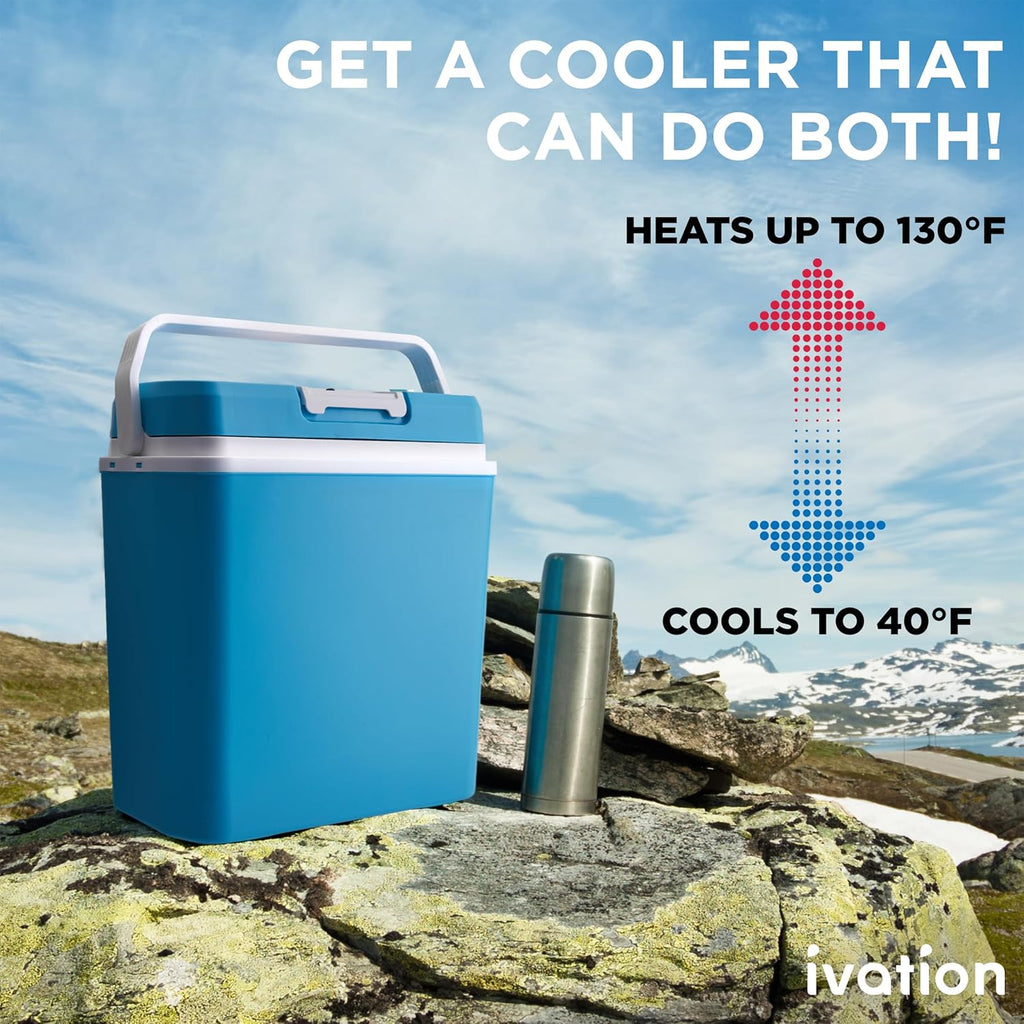 Electric Cooler & Warmer with Handle | 24 L Portable Thermoelectric Fridge for Vehicles & Trucks| 110V AC Home Power Cord & 12V Car Adapter for Camping wourant