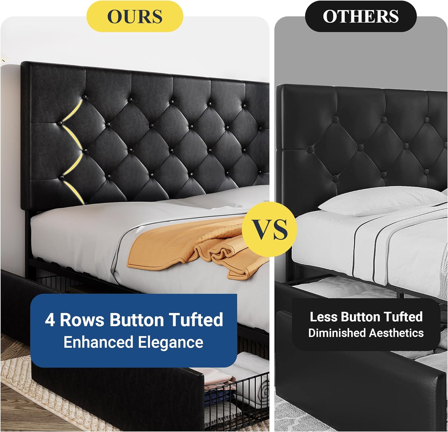 Allewie Upholstered Queen Size Platform Bed Frame with 4 Storage Drawers and Headboard wourant