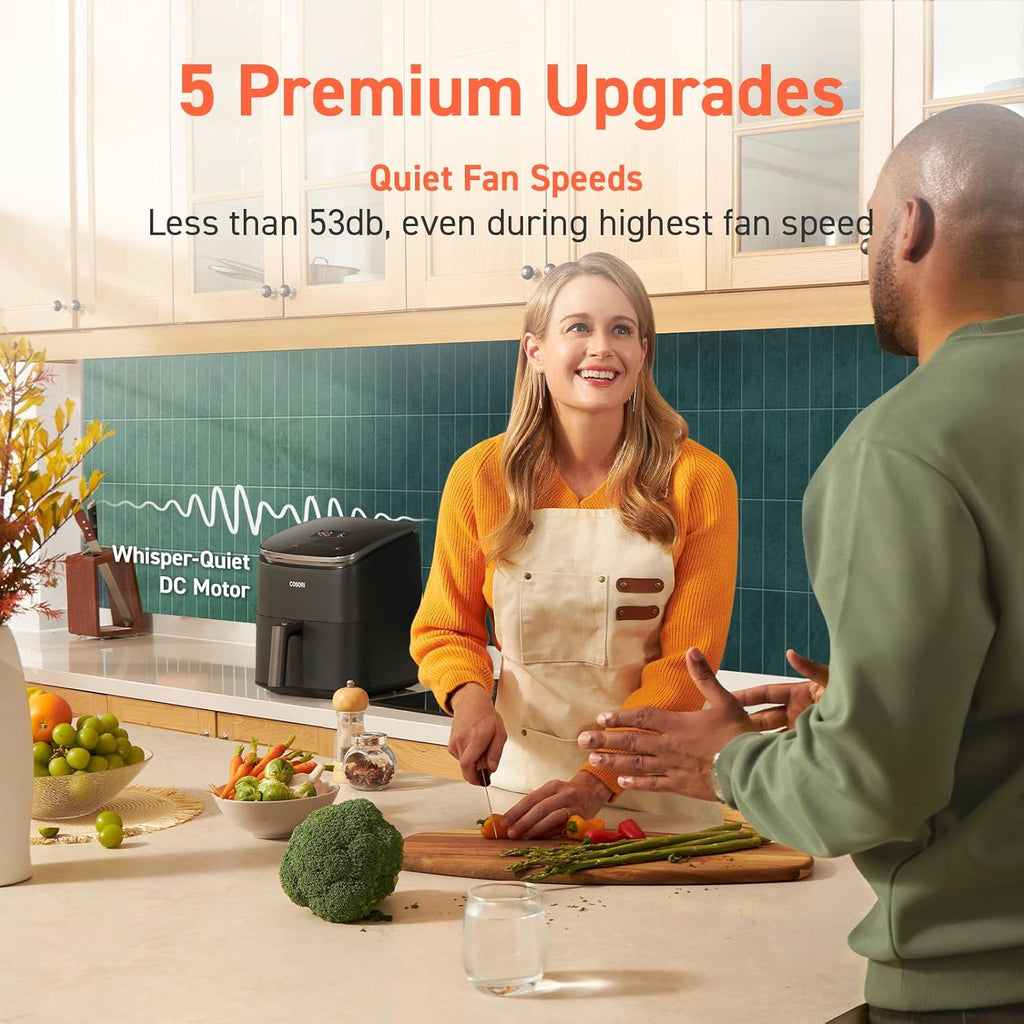 COSORI Air Fryer 9-in-1 Compact & Large 6-Qt Fast Turbo Modes Precise Heat for Even Results wourant