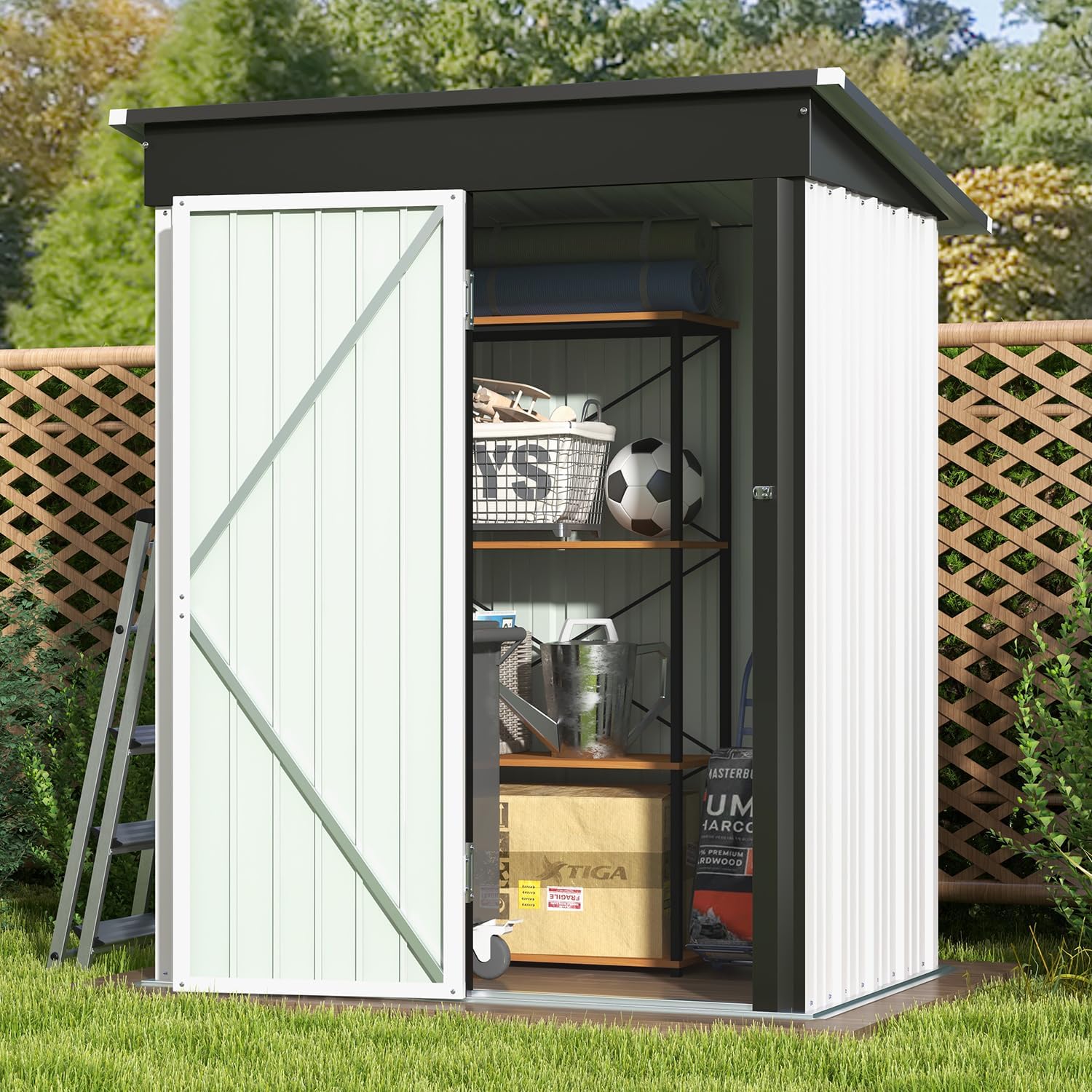Patiowell 5x3 FT Outdoor Storage Shed Tool Shed with Sloping Roof and Lockable Door Metal Shed wourant