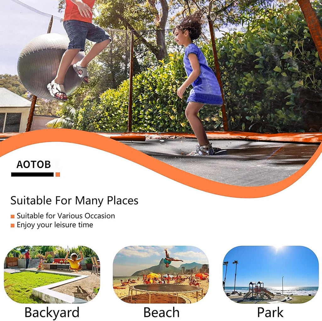 AOTOB 8FT 10FT 12FT 14 FT 15FT Trampoline with Safety Enclosure Net，Outdoor Trampoline with Basketball Hoop, Heavy Duty Jumping Mat and Spring Cover Padding for Kids and Adults, Storage Bag and Ladder wourant