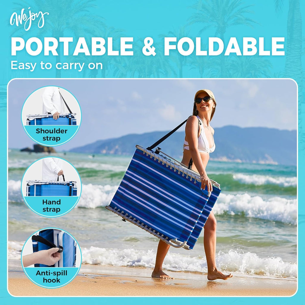 2 Pack Outdoor Chaise Lounge Chair - Portable Folding Patio Pool Lounge Chair, 5 Positions Adjustable Reclining Camping Chair with Side Table,Shoulder Strap, Pillow for Beach Sunbathing Lawn wourant