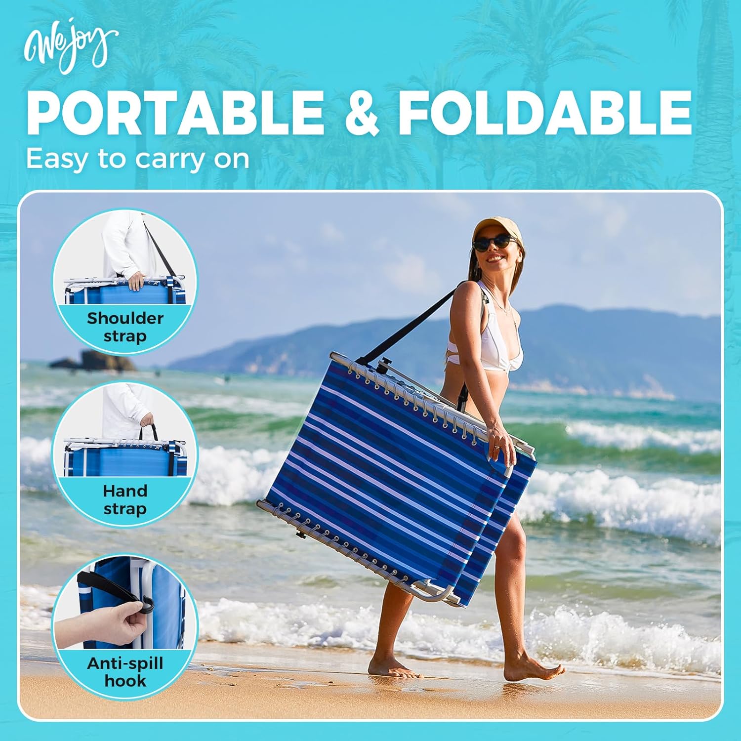2 Pack Outdoor Chaise Lounge Chair - Portable Folding Patio Pool Lounge Chair, 5 Positions Adjustable Reclining Camping Chair with Side Table,Shoulder Strap, Pillow for Beach Sunbathing Lawn wourant