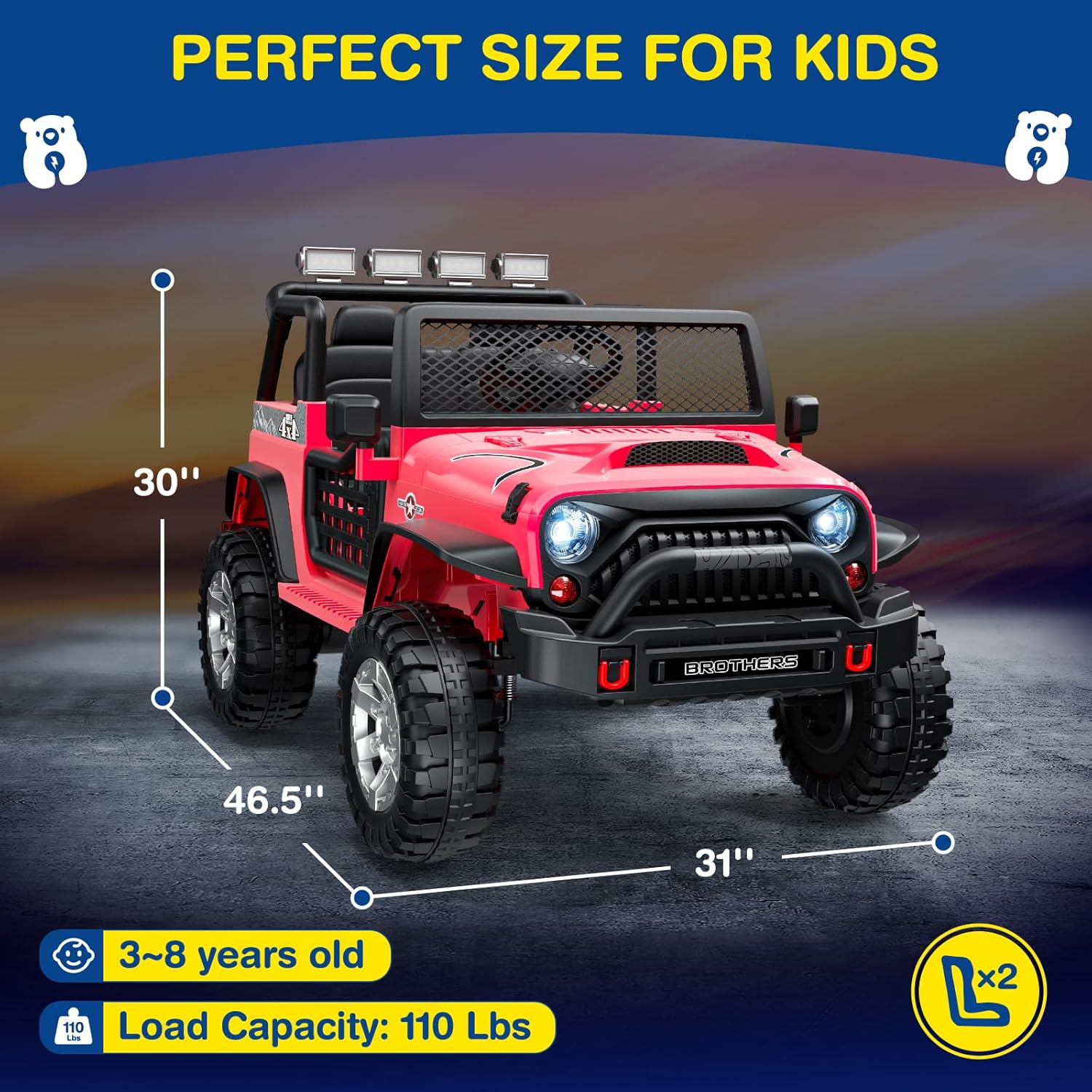 L8 Ride On Car, 2 Seater, 12V Kids Electric Car w/Remote Control, 4-Wheel Suspension, Bluetooth Speaker, Multi Music Modes, 3 Speeds, LED Lights, Xmas & Birthday Gift Ideas for Kids Ages 3+ wourant