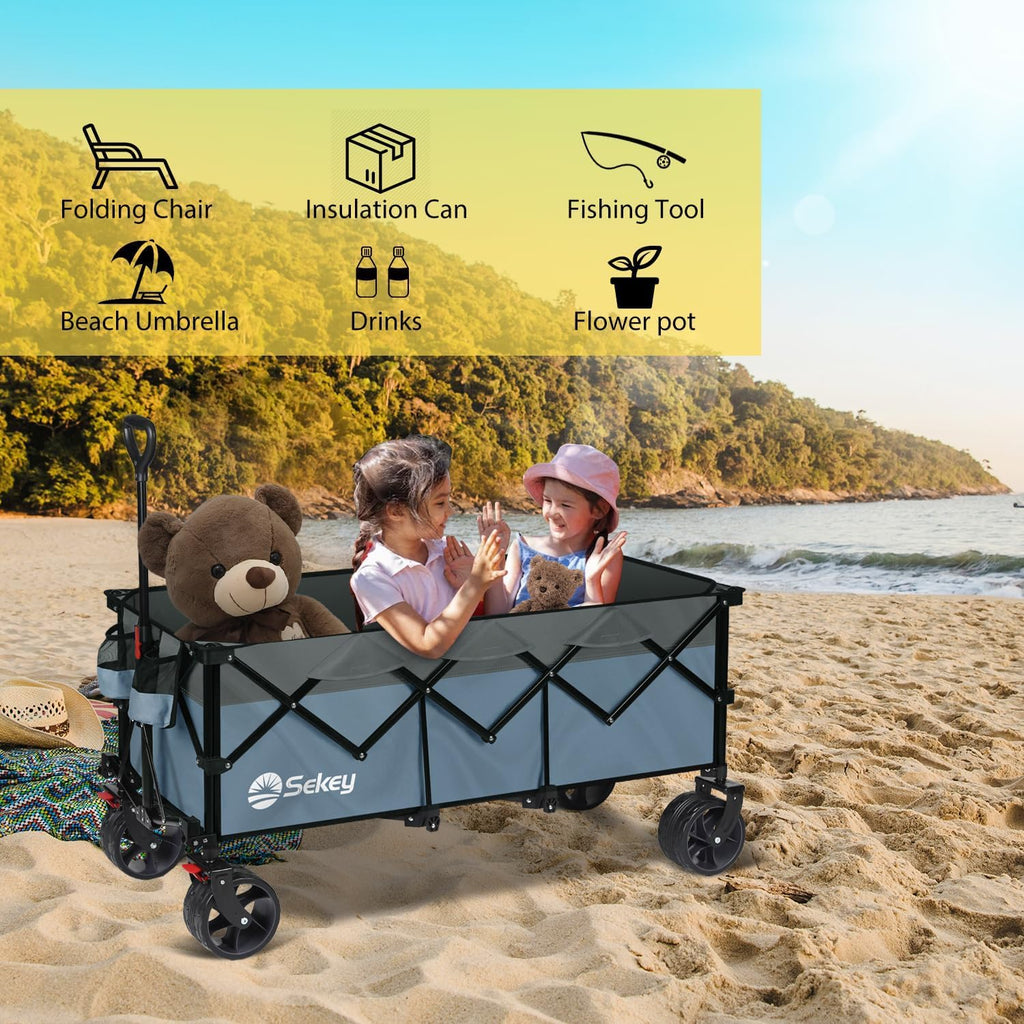 Sekey 48 Inch Long Foldable Extended Travel Cart, 440 Lbs Load Capacity, Heavy Duty 300 Liter Folding Multi-Purpose Garden Cart wourant