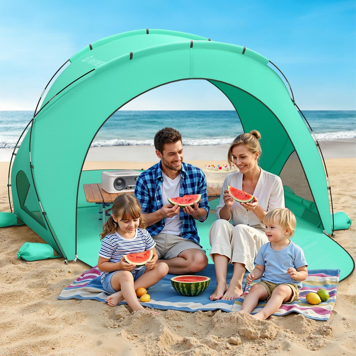 Beach Tent Sun Shelter, Beach Shade Tent with UPF50+ UV Protection, Beach Sun Shelter, Beach Shade with 2 Zippered Doors, Portable Beach Tent for Beach Camping Fishing wourant
