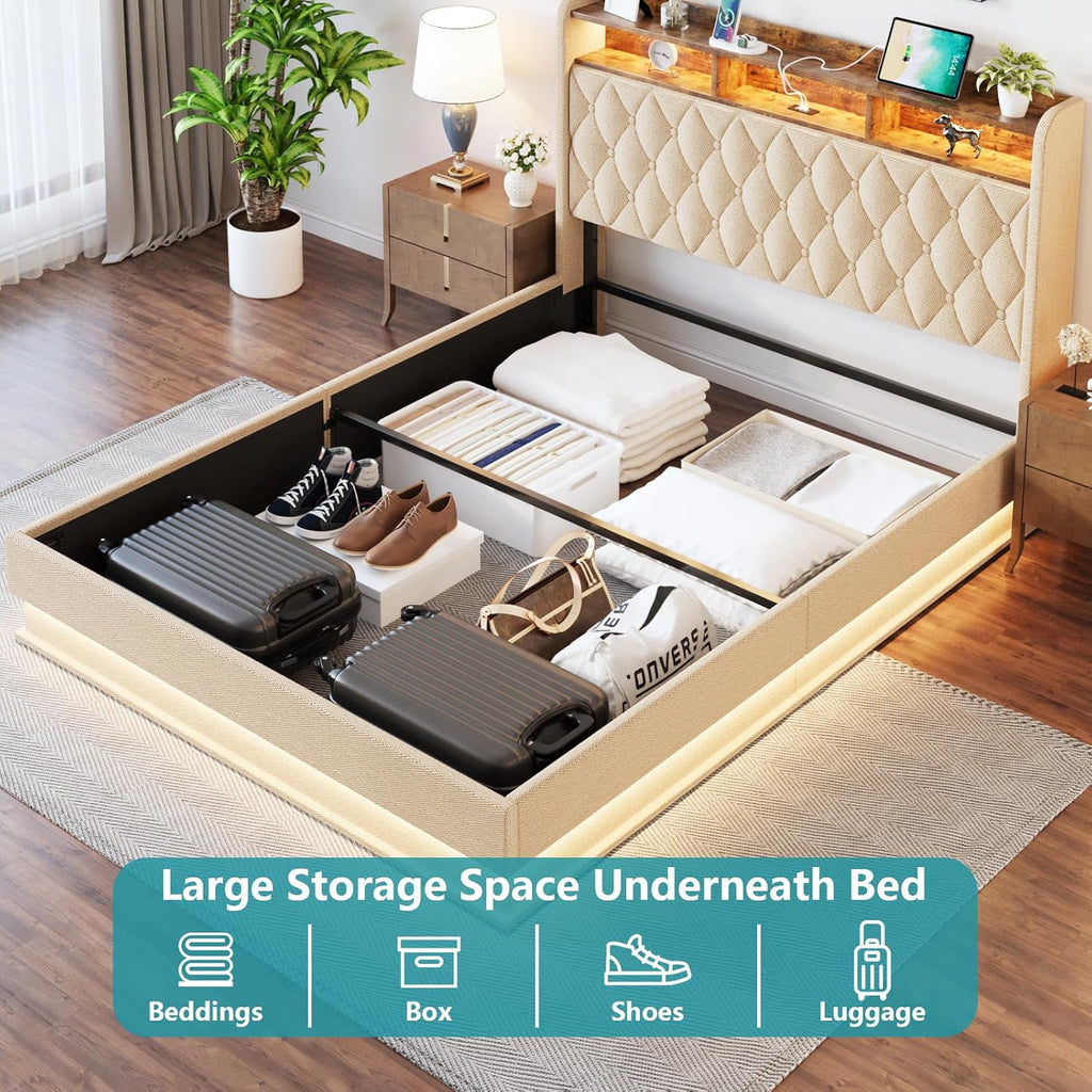 Queen Bed Frame Storage Lift Up Queen Size Bed Frame Headboard Upholstered Platform Bed wourant