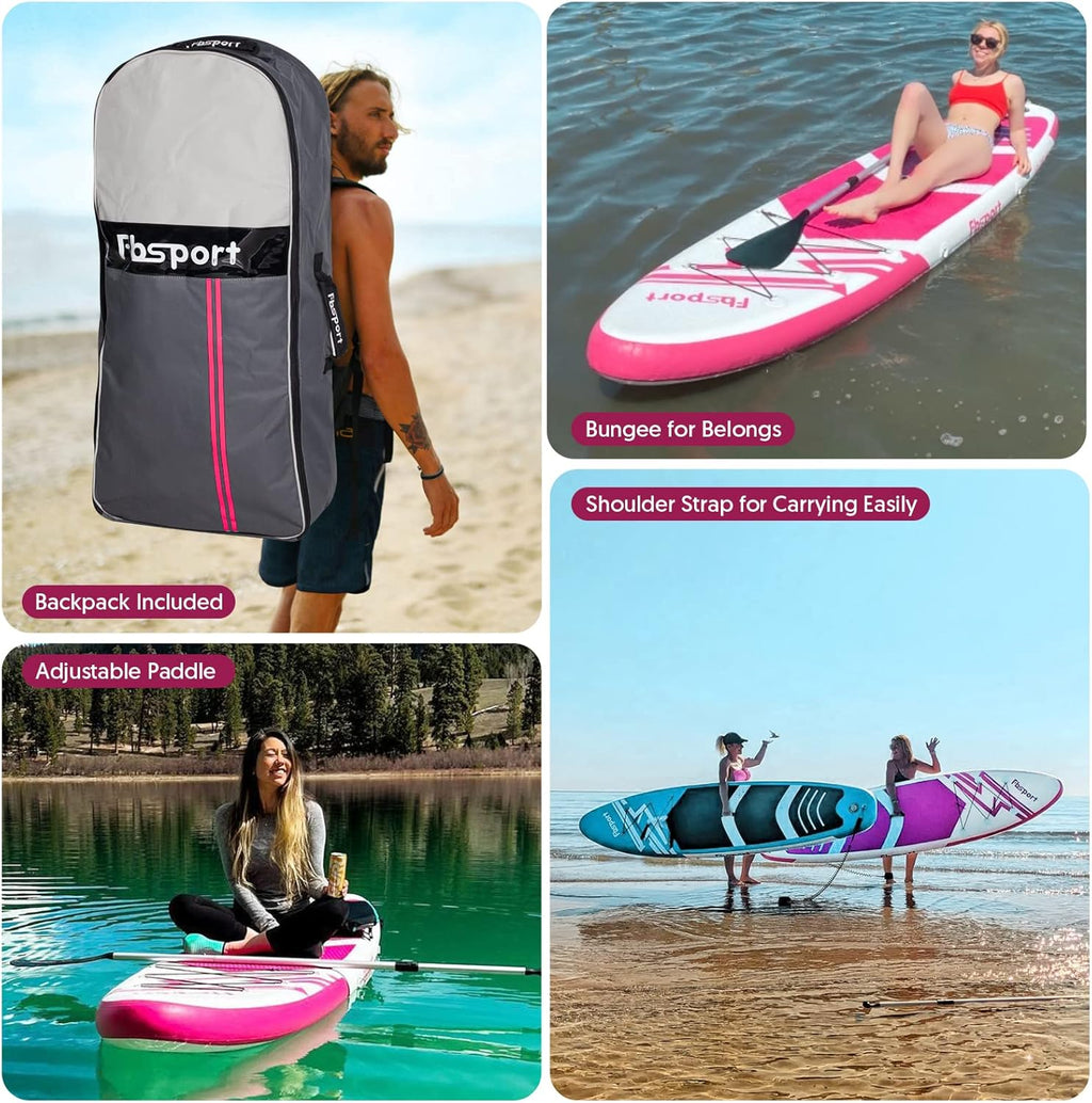 FBSPORT 11' Premium Stand Up Paddle Board, Yoga Board with Durable SUP Accessories & Carry Bag | Wide Stance, Surf Control, Non-Slip Deck, Leash, Paddle and Pump for Youth & Adult wourant