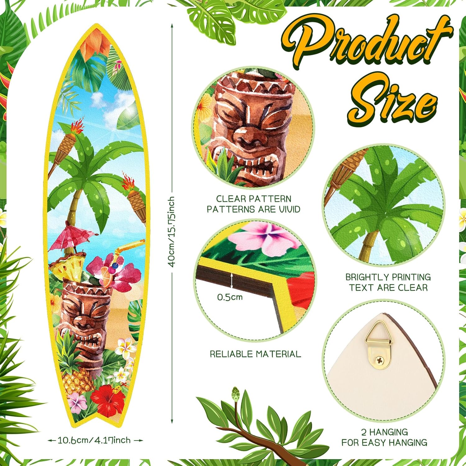 Blulu 4 Pcs Surfboard Wall Decor Surfboard Wall Hanging Sign Wooden Beach Decoration Summer Theme Decor Hawaiian Luau Party Decoration for Home Bar Aloha Tropical Birthday Party(Tiki) wourant