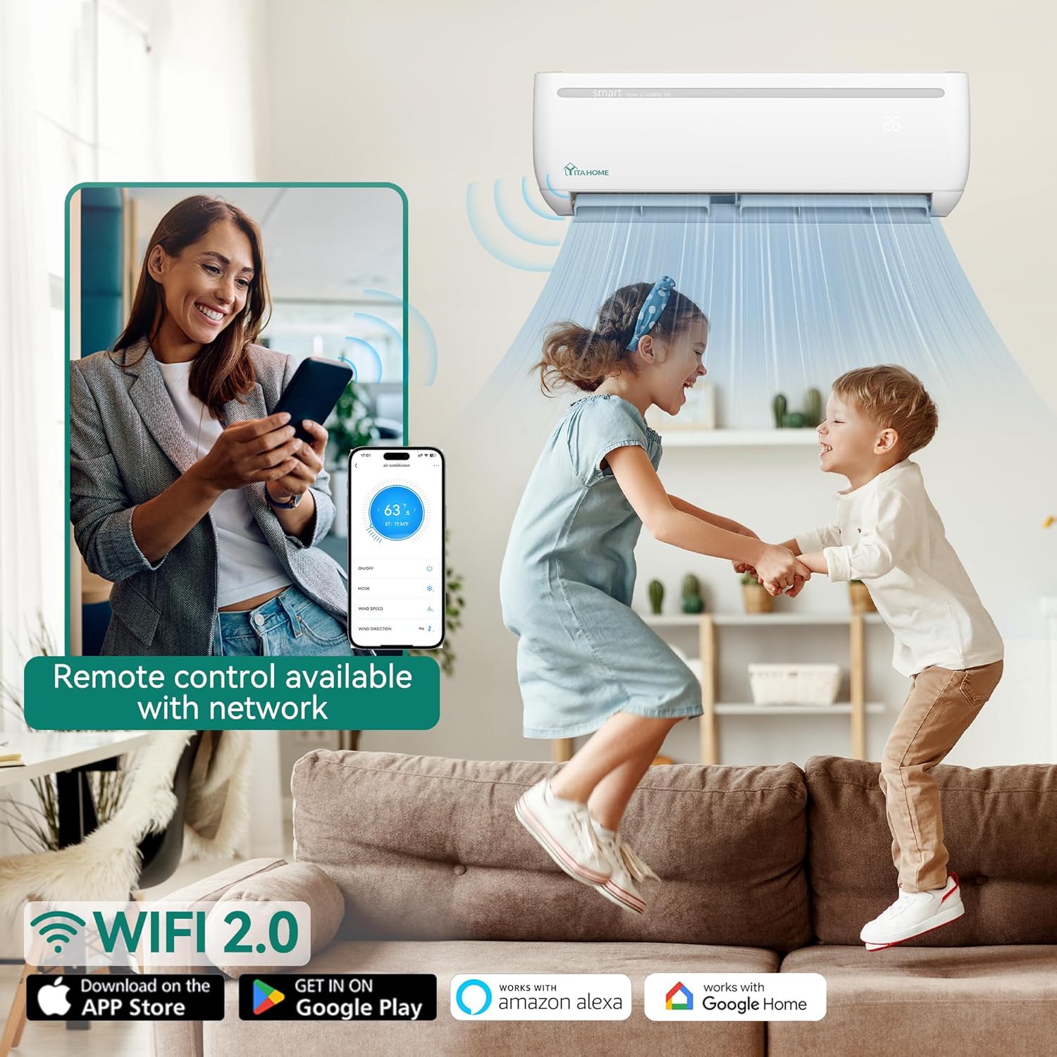 12000 BTU Mini Split Air Conditioner Heat Pump System, Wifi Enabled 20 SEER2 115V Inverter Ductless AC Cool Up to 750 Sq. Ft, Compatible with Alexa, Complete Installation Kit, White wourant