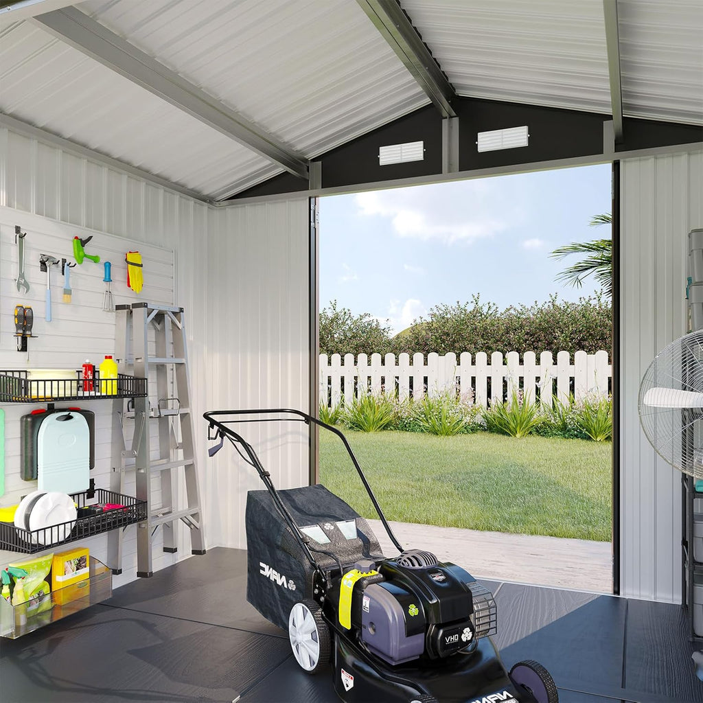 Aoxun 7.4x5.3FT Shed with Floor Galvanized Steel Outdoor Storage Shed Metal Garden Shed wourant