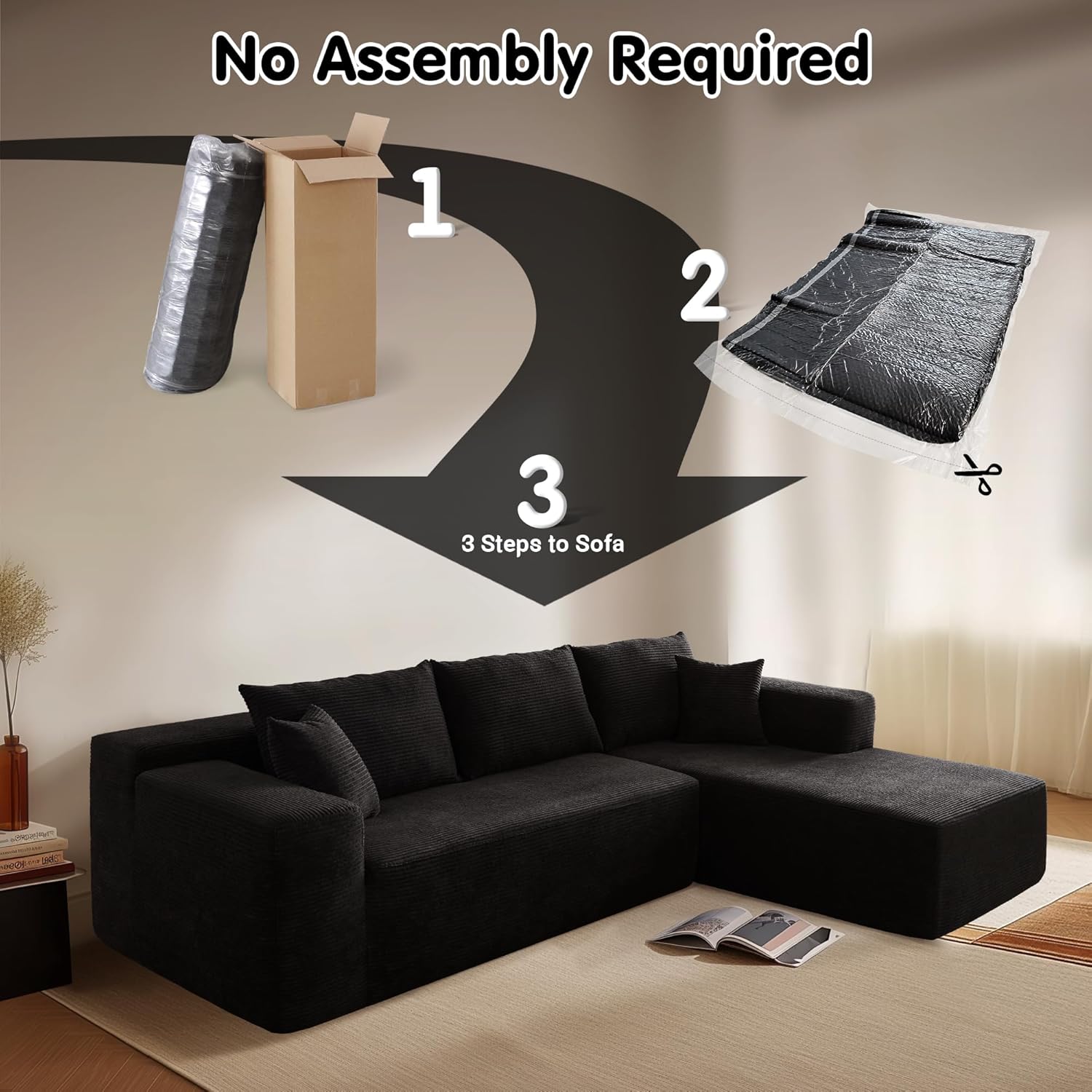 Ovios 104" Cloud Section Sofa L-shaped lounge chair, modern modular sofa wourant