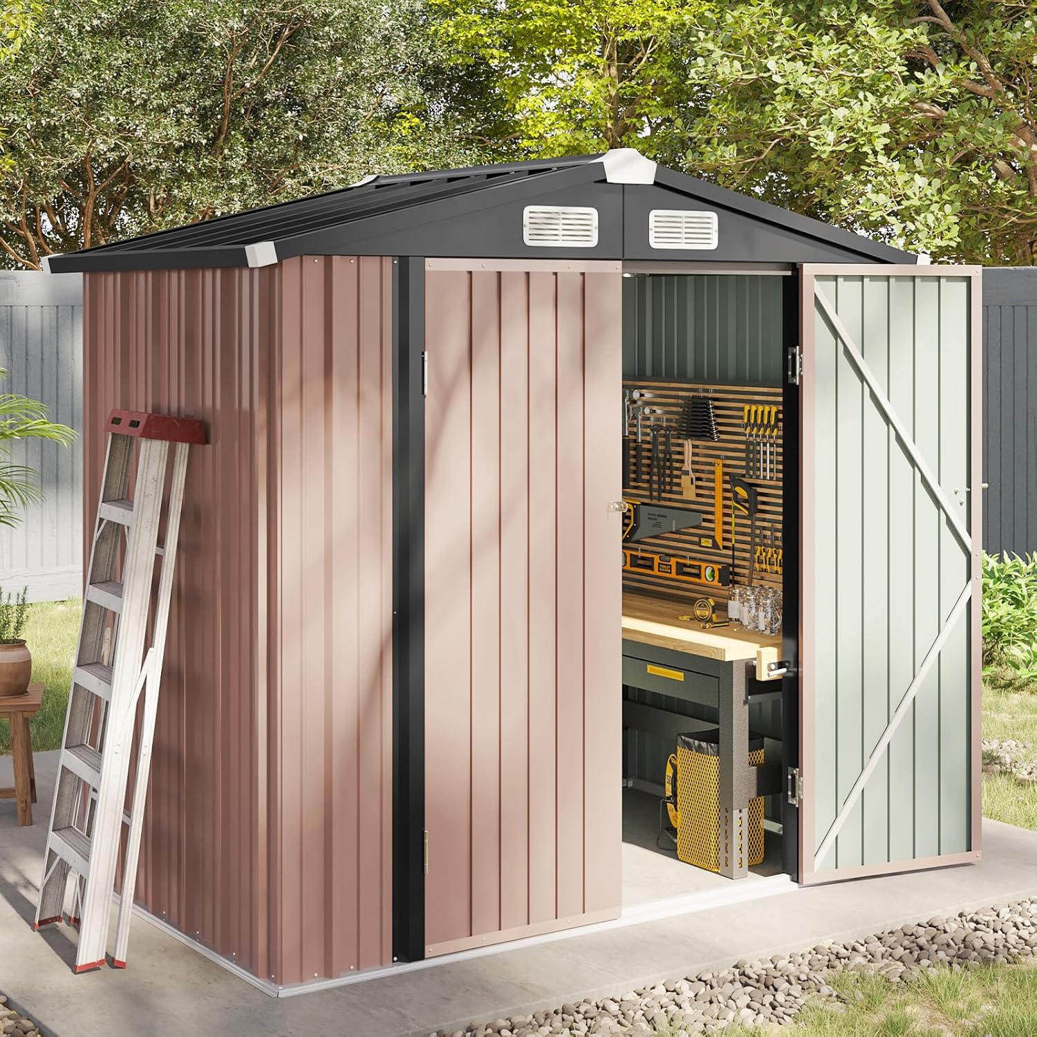 Aoxun 6.2x4 FT Shed Outdoor Storage Shed Metal Garden Shed Slooping Roof Tool Shed Bike Shed wourant